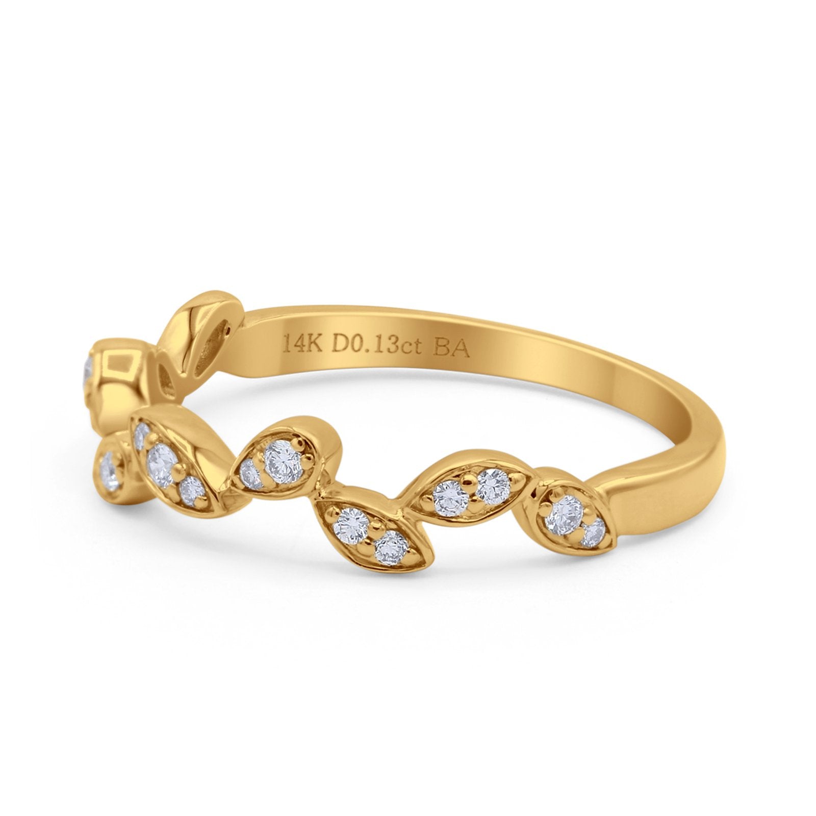 14K Gold 0.13ct Round Natural Diamond Half Eternity Band - Marquise Art Deco 3.5mm Leaves Wedding Ring - Twisted Engagement Ring for Women - Perfect for Anniversary, Proposal & Bridal Jewelry Gift