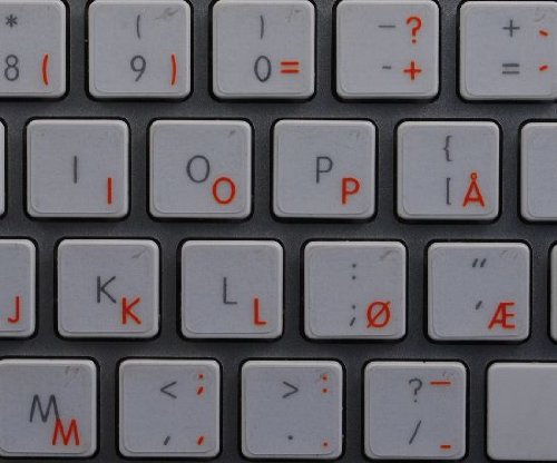 Apple Norwegian Keyboard Stickers with Orange Lettering - Transparent Background for Desktop, Laptop & Notebook - Perfect for Multilingual Typing & Language Learning