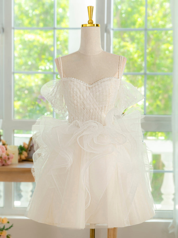 Ivory Tulle Lace Short Prom Dress - Elegant Homecoming Dress for Teens, Perfect for Prom Night, Homecoming Dance & Special Occasions