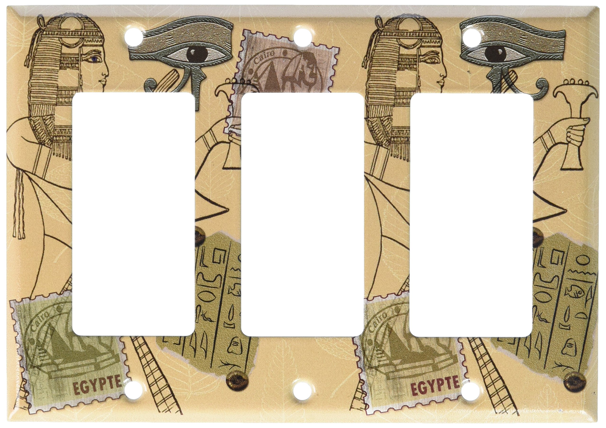 Egyptian Art Triple Rocker Light Switch Plate Cover - Hand-Painted Ceramic Wall Plate for Home Decor, Living Room, Bedroom, Office