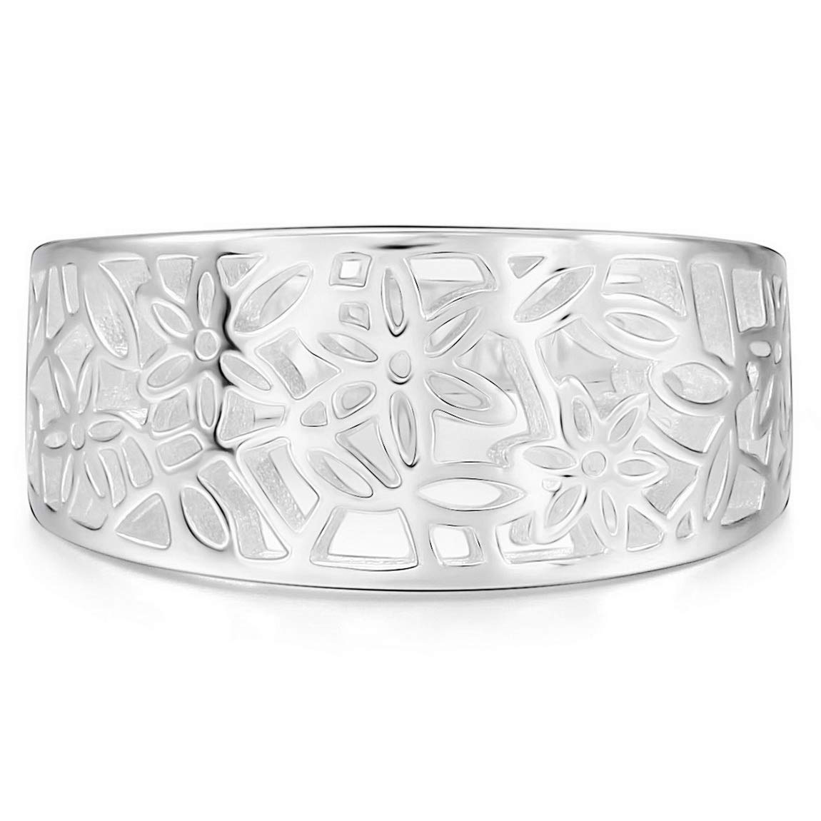 925 Sterling Silver Floral Leaf Filigree Ring for Women - Elegant Flower Pattern Jewelry for Engagement, Wedding, Promise, Mothers Day, Valentines Gift - Size 4-12 - Perfect for Romantic Occasions & Special Celebrations