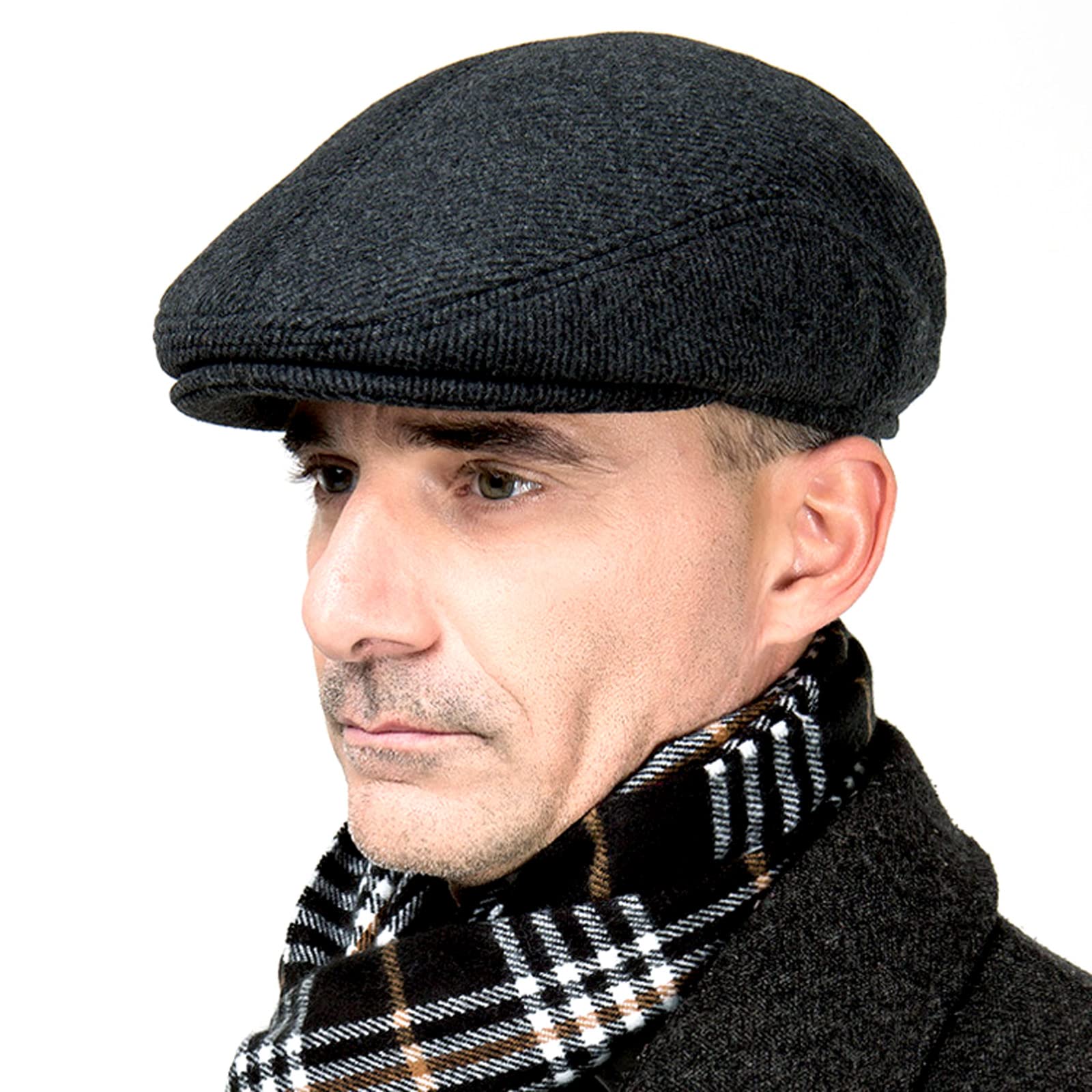 Men's Winter Warm Adjustable Beret Flat Cap - Newsboy Gatsby Hat for Outdoor Sports, Golf & Casual Wear - Thickened Earflaps for Cold Weather Protection