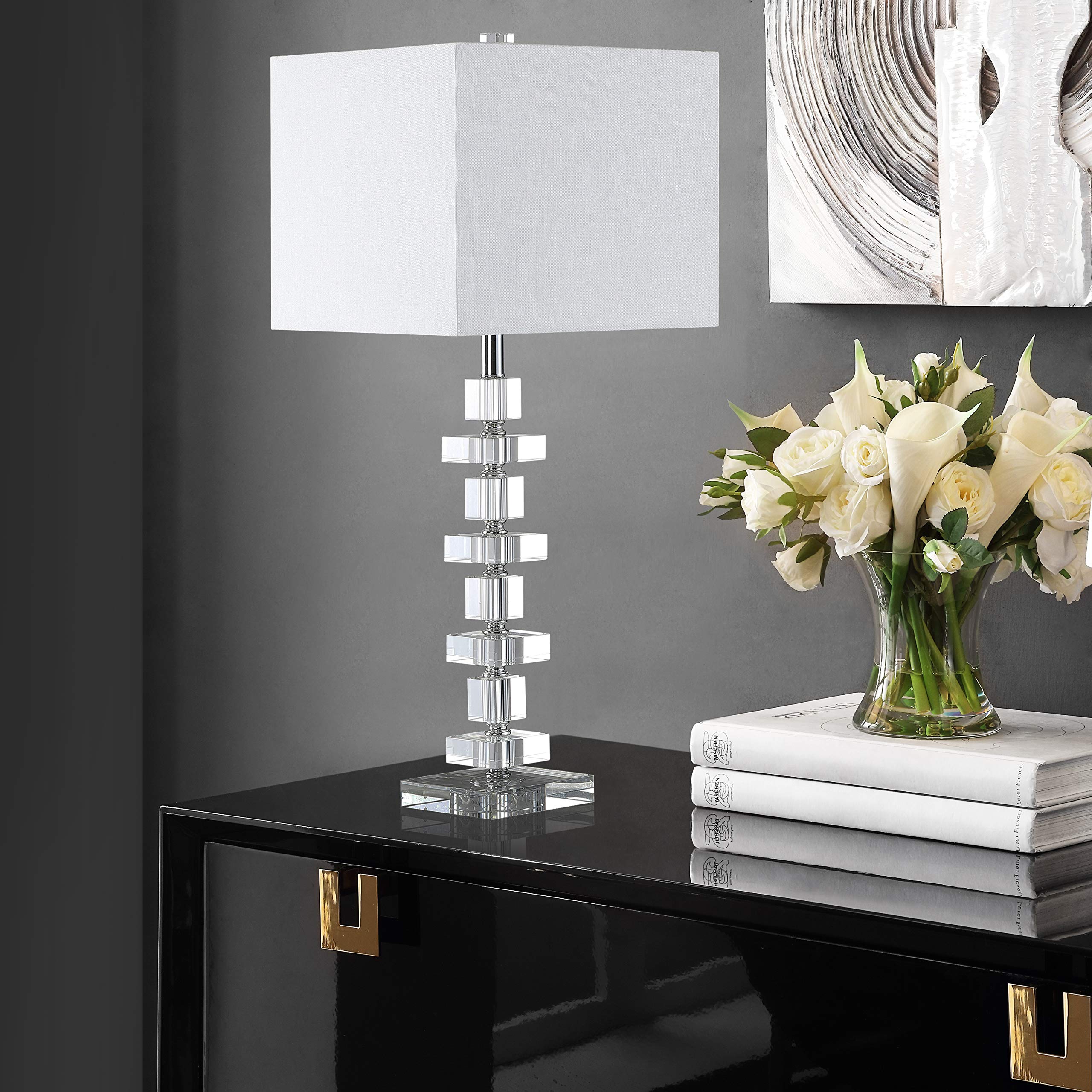 SAFAVIEH Modern Deco 28-inch Table Lamp Set of 2 with LED Bulbs - Stylish Lighting for Bedroom, Living Room & Home Office - Perfect for Nightstand, Reading Nook or Workspace Ambience