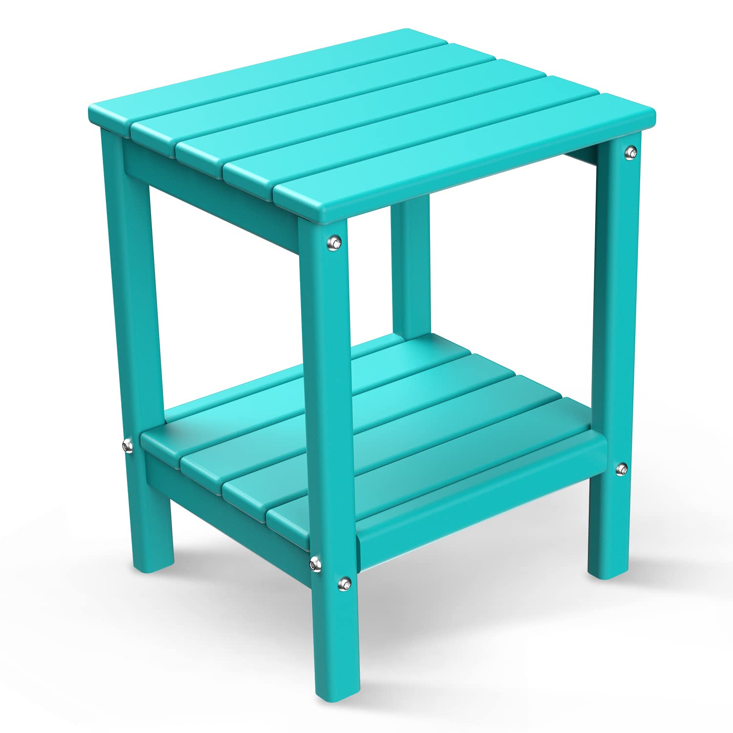 BRIOPAWS Adirondack Side Table - HDPE Weather-Resistant Outdoor End Table with 2 Shelves, 14 x 13 Inch Aqua Plastic Table for Patio, Poolside, Porch, Living Room & Backyard - Perfect for Campfires, BBQs & Outdoor Relaxation