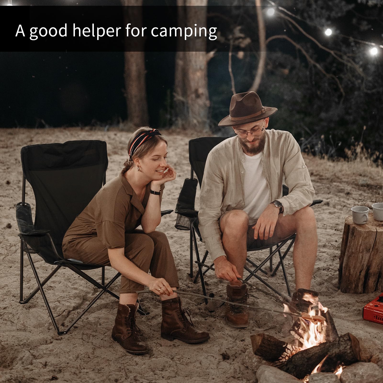 Heavy Duty Camping Chairs for Adults - Portable Folding Chair with Cup Holder & Carry Bag, 300Lbs Weight Capacity - Perfect for Beach, Lawn, Backyard, Hiking & Outdoor Activities