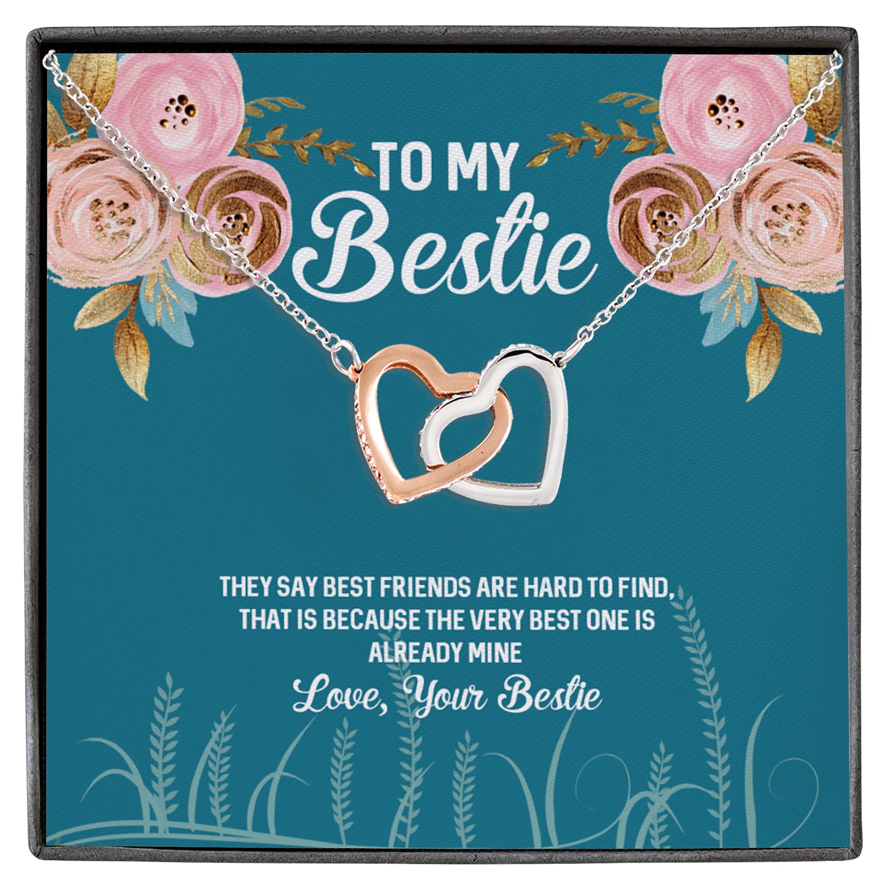 Bestie Necklace - Interlocking Hearts Pendant Gift for Best Friends with Card & Luxury Box | Friendship Jewelry Present