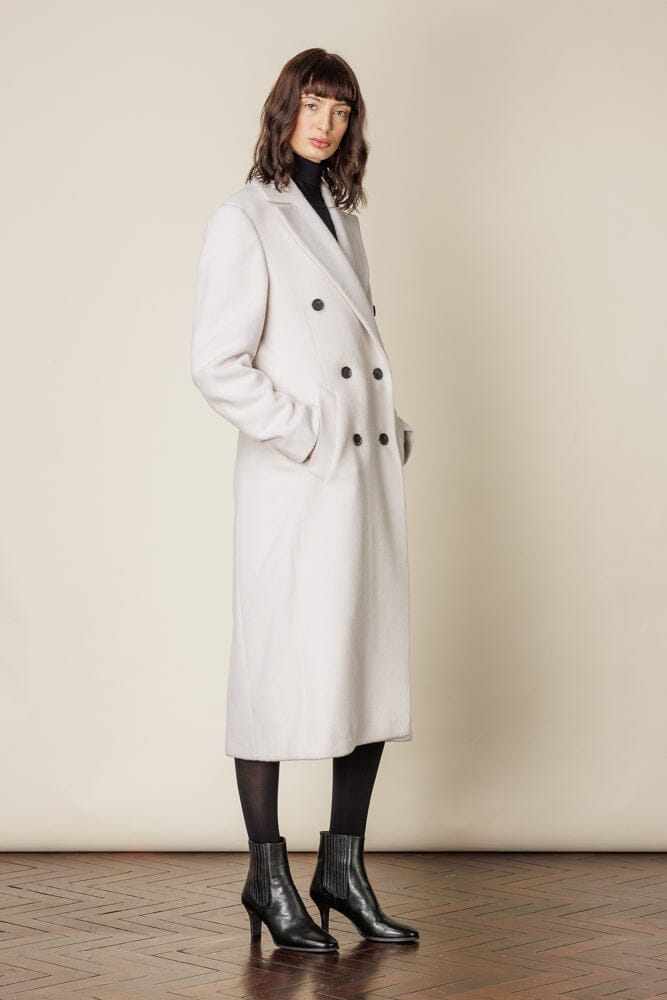 Stylish RTW Long Double Breasted Winter White Wool Coat for Women | Warm & Elegant Outerwear for Office, Parties & Cold Weather