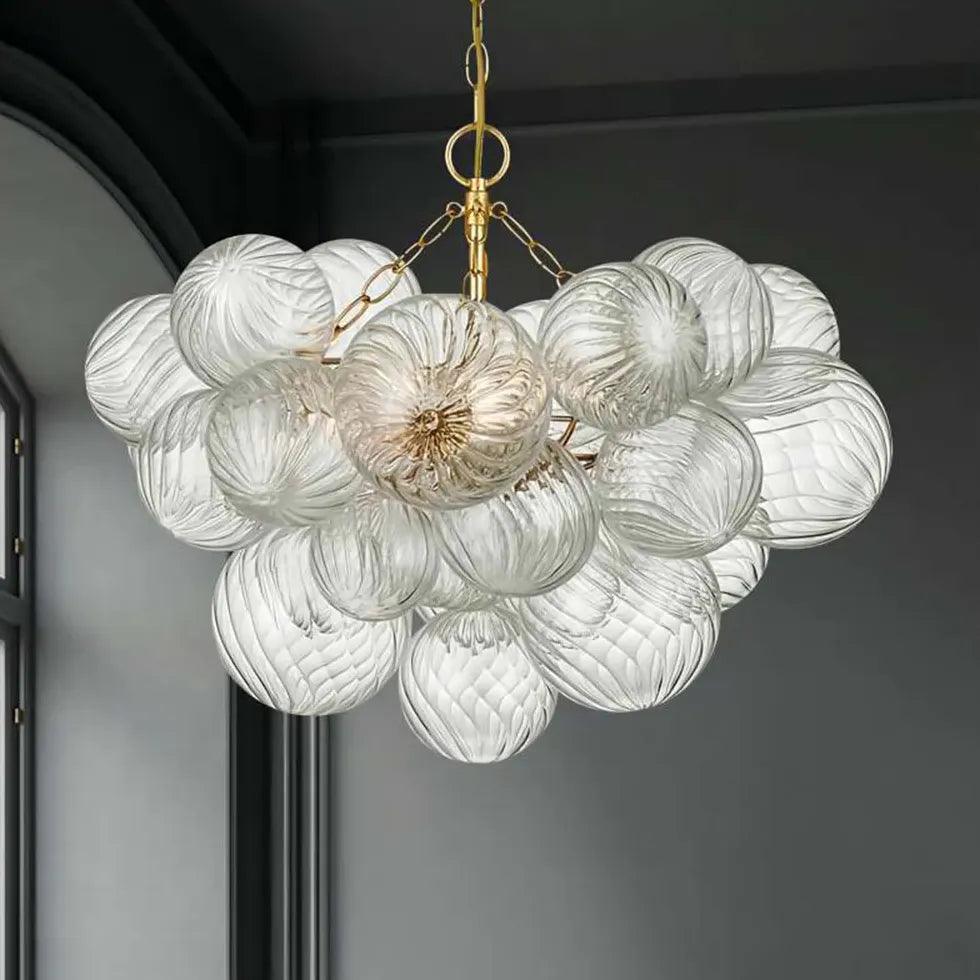 Modern Transparent Glass Spherical Multi-Light Branch Chandelier - Elegant Dining Room Lighting for Home Decor | Perfect for Living Room, Bedroom & Entryway