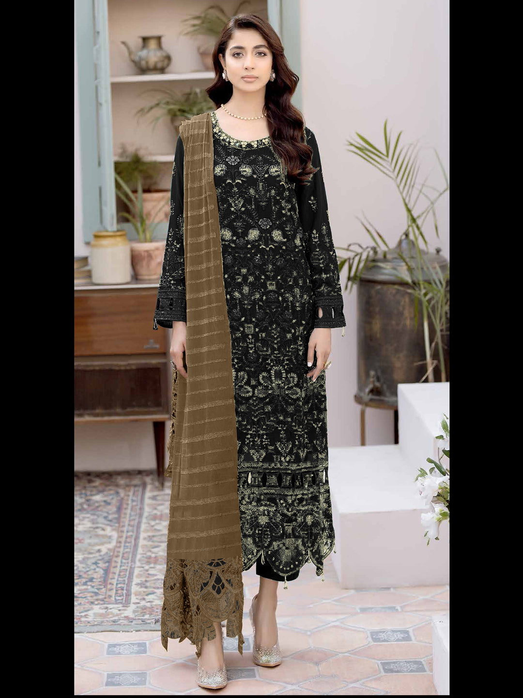 Elegant Black Heavy Designer Semi Stitched Pant Suit with Multi-Thread Embroidery Handwork - Perfect for Weddings, Parties & Formal Events