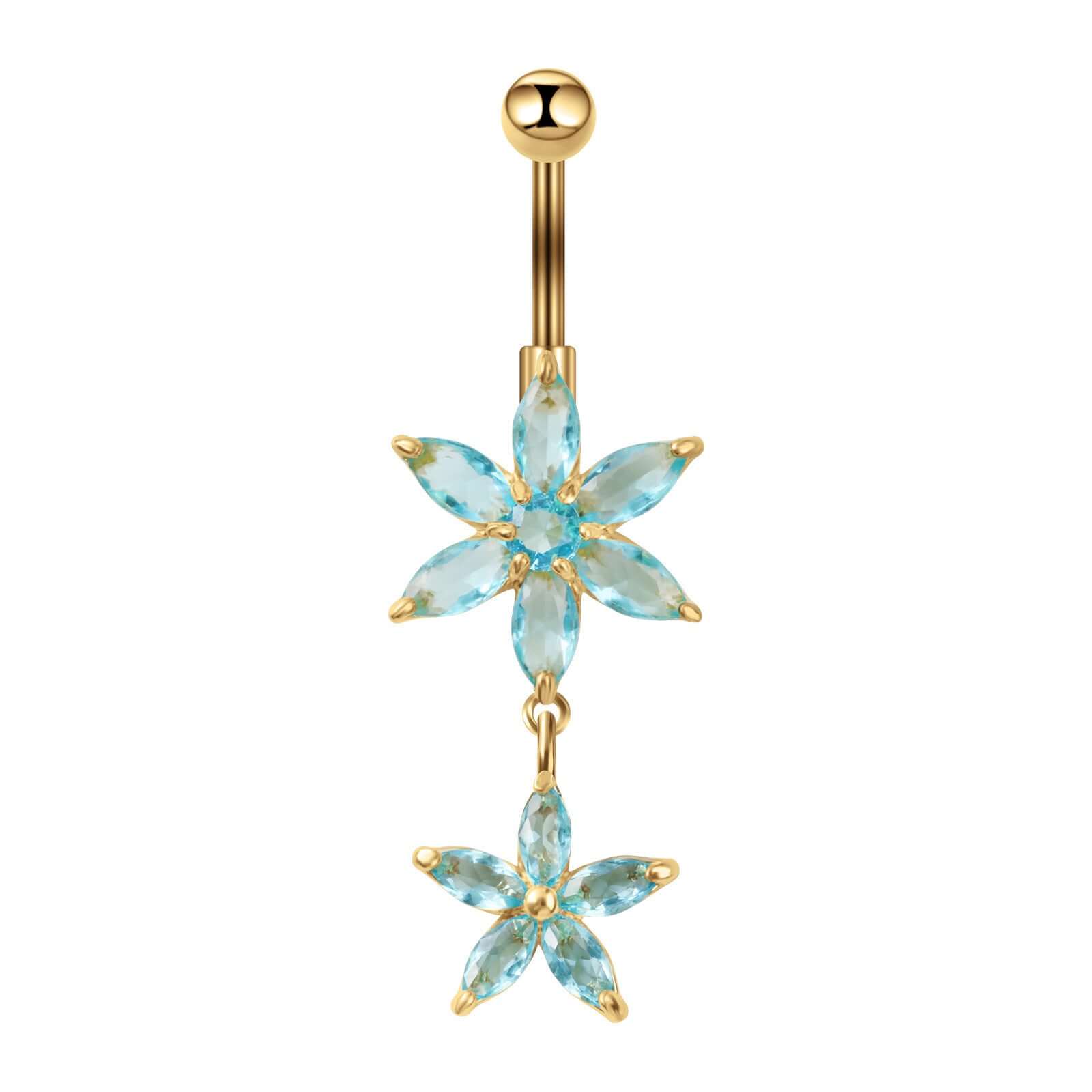 Hypoallergenic Flower Dangle Belly Button Rings | Surgical Steel Top Mount Navel Piercing Jewelry | Cute Body Jewelry for Women | Perfect for Summer, Beach, and Festival Outfits