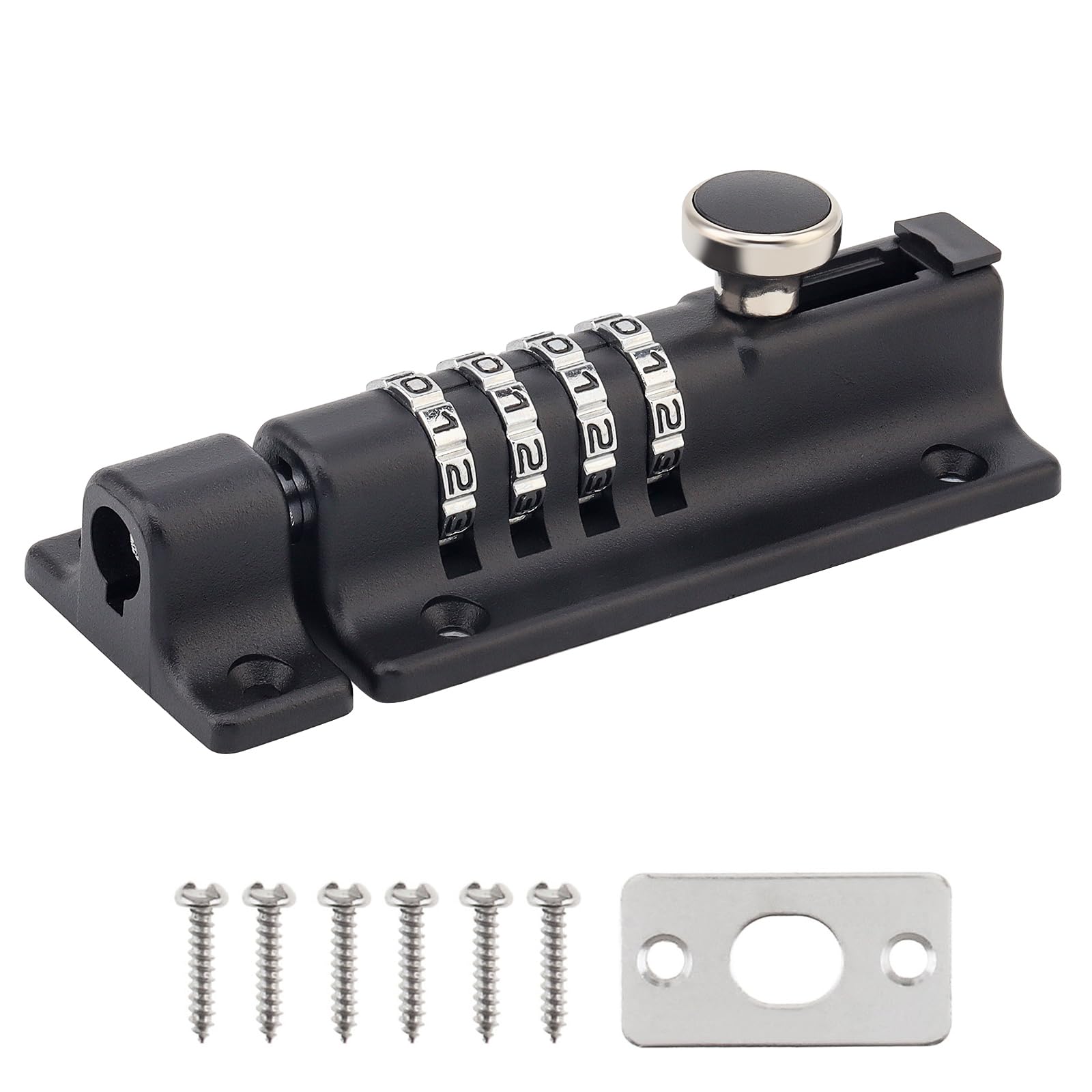 4 Digit Combination Slide Bolt Lock - Heavy Duty Zinc Alloy Security Latch for Shed, Gate & Fence Doors | Keyless Entry Door Lock | Weatherproof & Rust-Resistant Black Finish | Perfect for Home Security, Storage Units & Outdoor Use