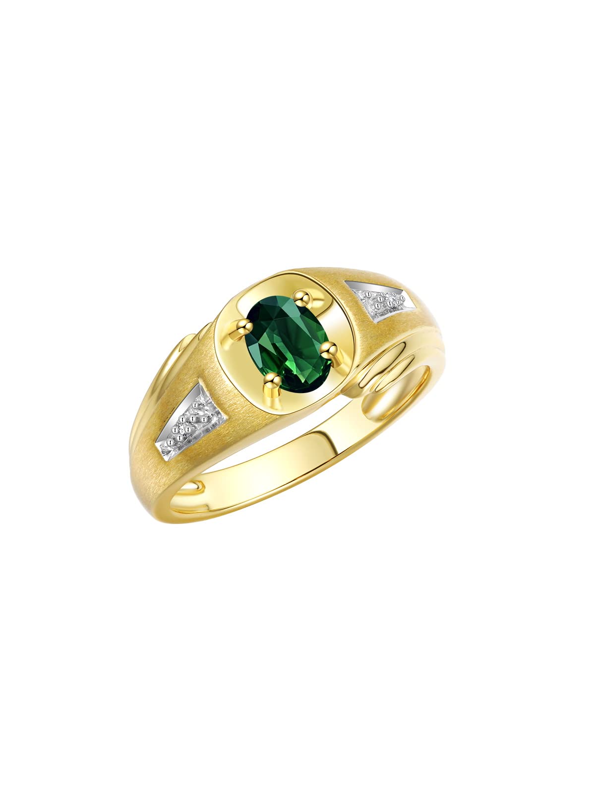 Rylos Men's Classic Designer 8X6MM Oval Gemstone & Diamond Ring - Yellow Gold Plated Silver Birthstone Ring for Men (Sizes 8-13) | Perfect for Weddings, Anniversaries & Gifts