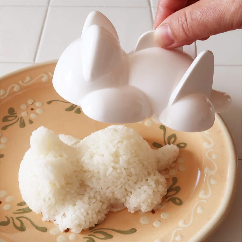 GENIQUE Meow Rice Mold for Cat-Shaped Rice - Japanese Import Cute Animal Rice Shaper, Kitchen DIY Lunch Decoration Tool (White, KK-552) - Perfect for Bento Boxes, Kids Lunches & Party Food Presentation