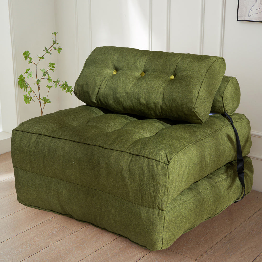 MAXYOYO Folding Couch Sofa Bed - Convertible Sleeper Chair with Back Support & Pillow, Green - Perfect for Small Spaces, Guest Rooms & Apartments