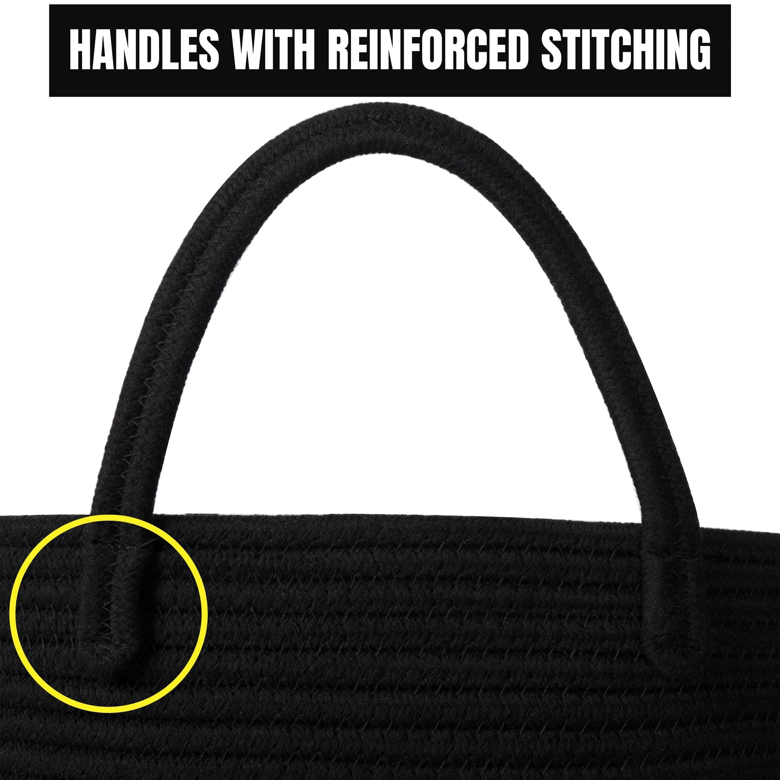 MINTWOOD Large 18x16 Inch Woven Cotton Rope Storage Basket - Black Laundry Hamper, Blanket & Toy Organizer for Living Room, Bedroom, Nursery | Perfect for Towels, Pillows, Throws & Home Decor Storage