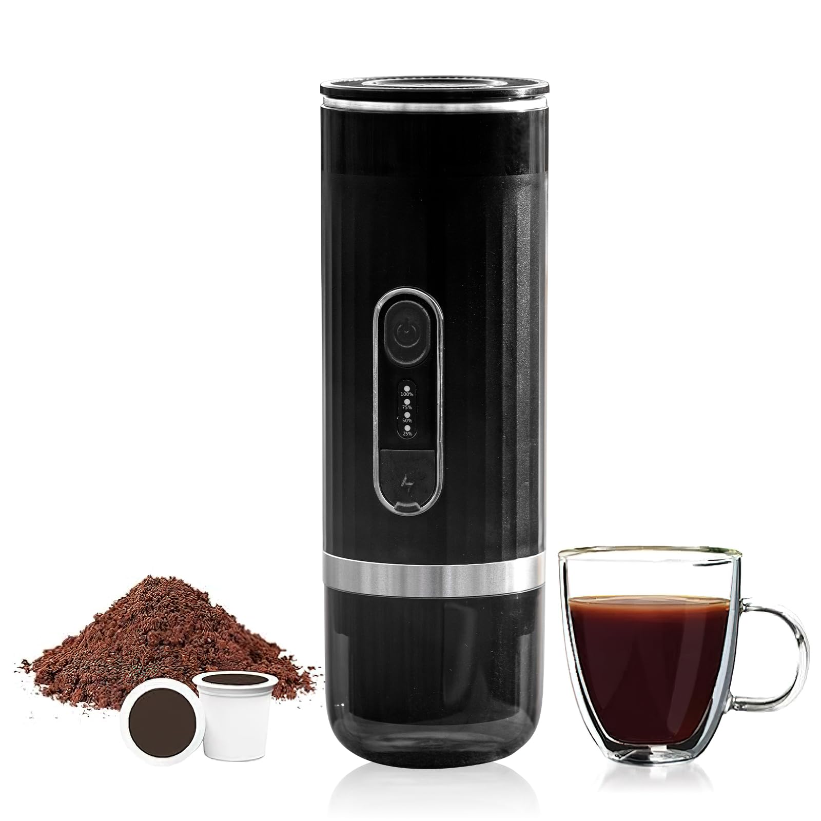 Portable Electric Espresso Coffee Maker - USB Rechargeable, Compatible with Coffee Capsules & Ground Coffee, Fast Heating - Perfect for Travel, Camping, Office & Home Use