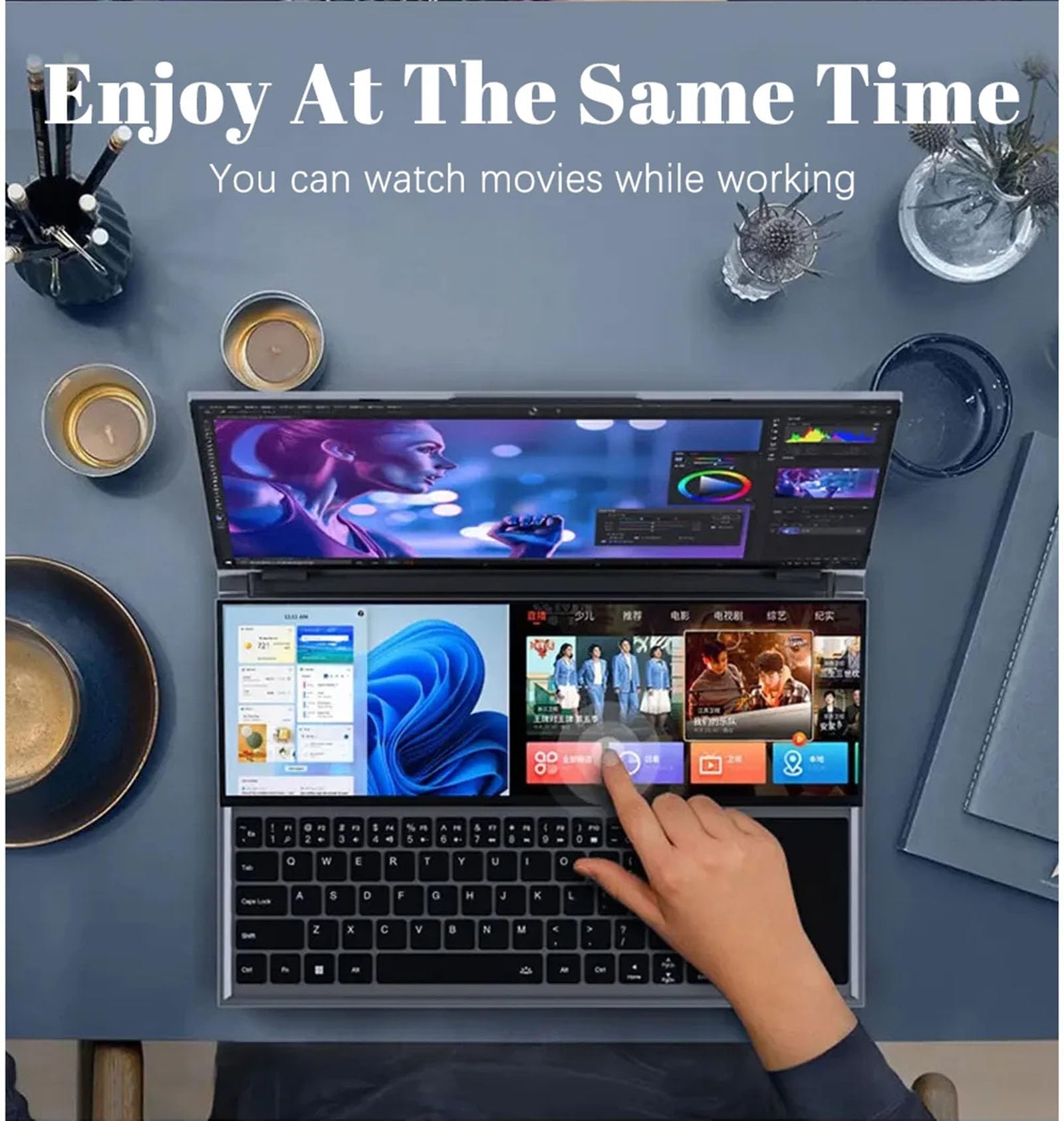Tuofudun 16 Inch IPS Dual Screen Gaming Laptop with 14'' Touch Display | Intel i9 Processor, Graphics Dock, 64GB RAM, 4TB SSD | Ultra Slim Gamer Notebook PC for Professional Gaming & Multitasking | Perfect for Esports, Streaming & Creative Work
