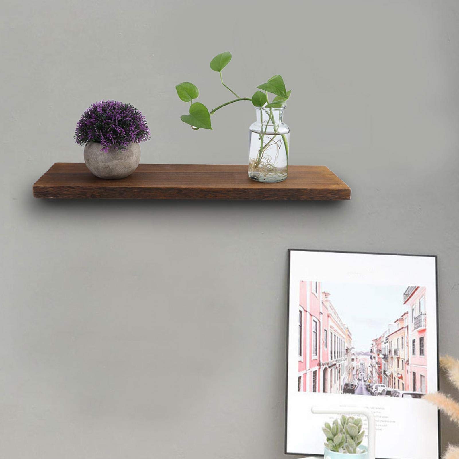 Rustic Brown Floating Shelves for Wall - Farmhouse Decor, Living Room & Bedroom Storage - TV Background, Bookshelf, Photo Frames Display - 30x14x2cm - Perfect for Home Organization & Stylish Decor