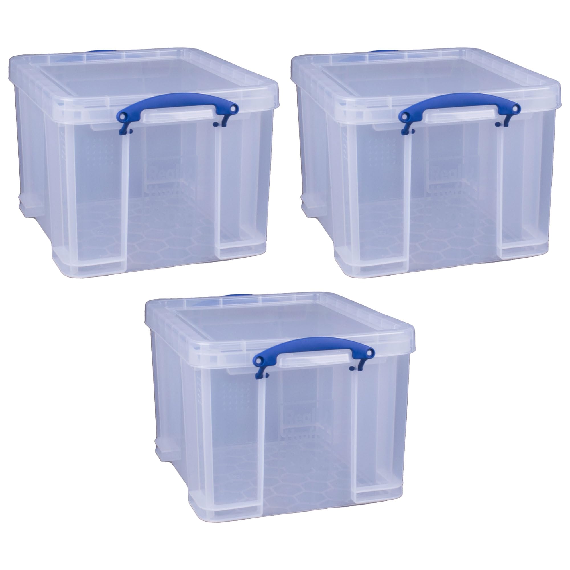 Really Useful Box 3 Pack - 32 Liter Clear Plastic Stackable Storage Bins with Lids | Organize Home, Office & Garage | Durable Storage Containers for Clothes, Toys & Supplies