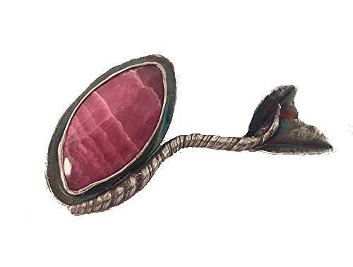 Pink Rhodochrosite Gemstone Sterling Silver Brooch Pin with Handforged Leaves - Elegant Jewelry for Women, Perfect for Weddings, Parties & Special Occasions