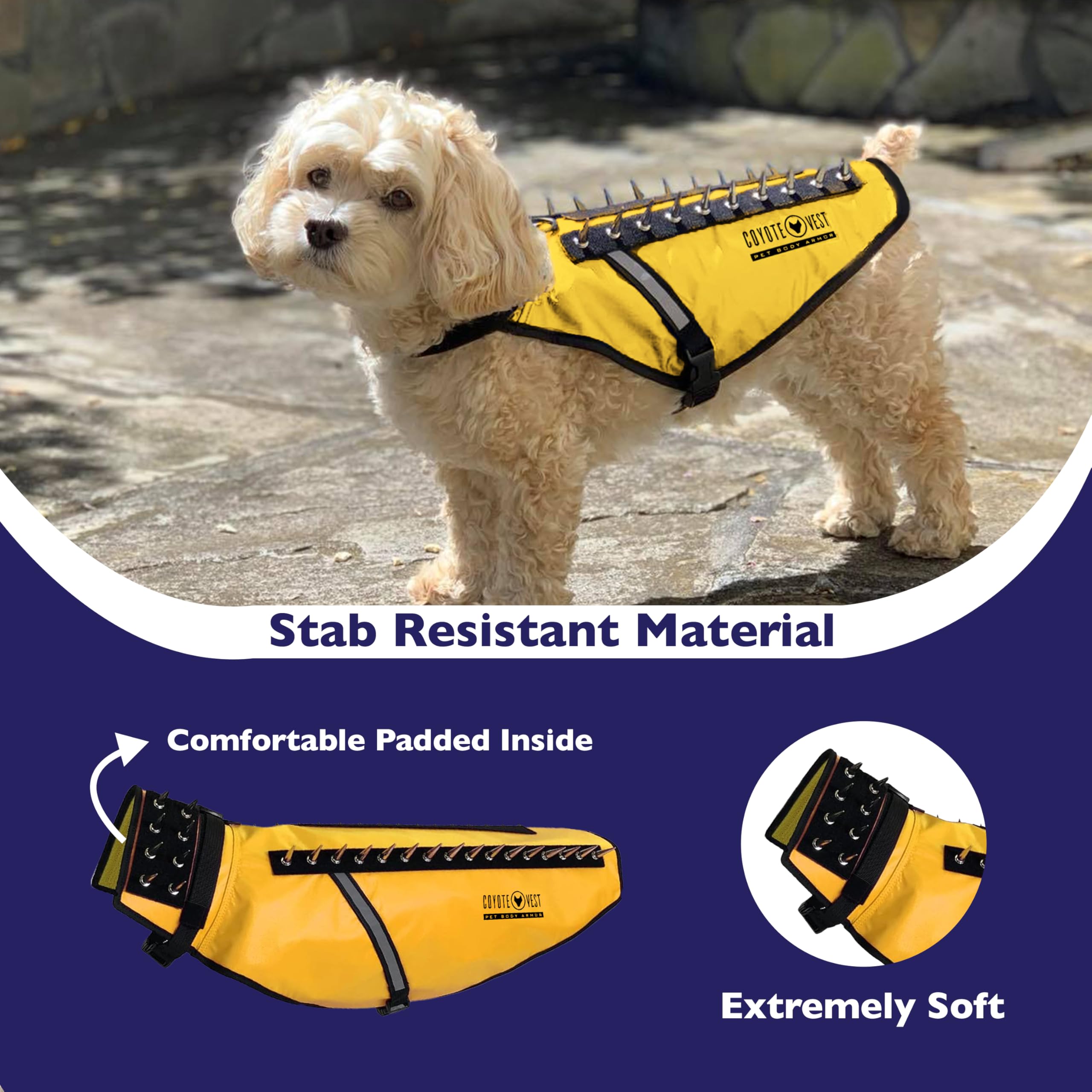 CoyoteVest Protective Dog Harness with Reflective Spikes - Anti-Predator Vest for Dogs to Prevent Raptor & Animal Attacks - Made in USA (Large, Yellow) - Perfect for Hiking, Camping & Outdoor Adventures