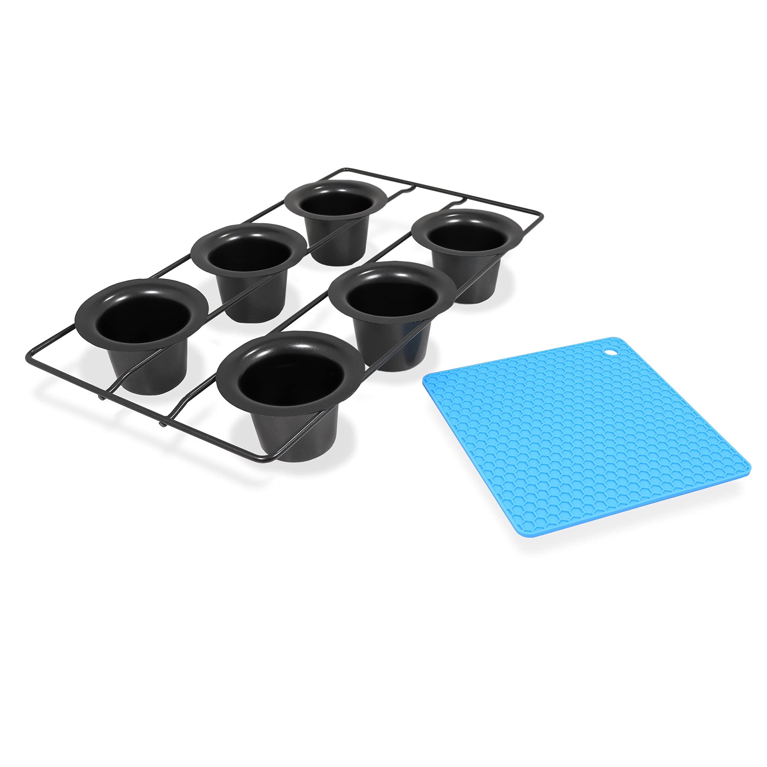 6-Cup Nonstick Popover Baking Pan with Honeycomb Heat Resistant Silicone Mat - Perfect for Muffins, Yorkshire Puddings & Breakfast Pastries