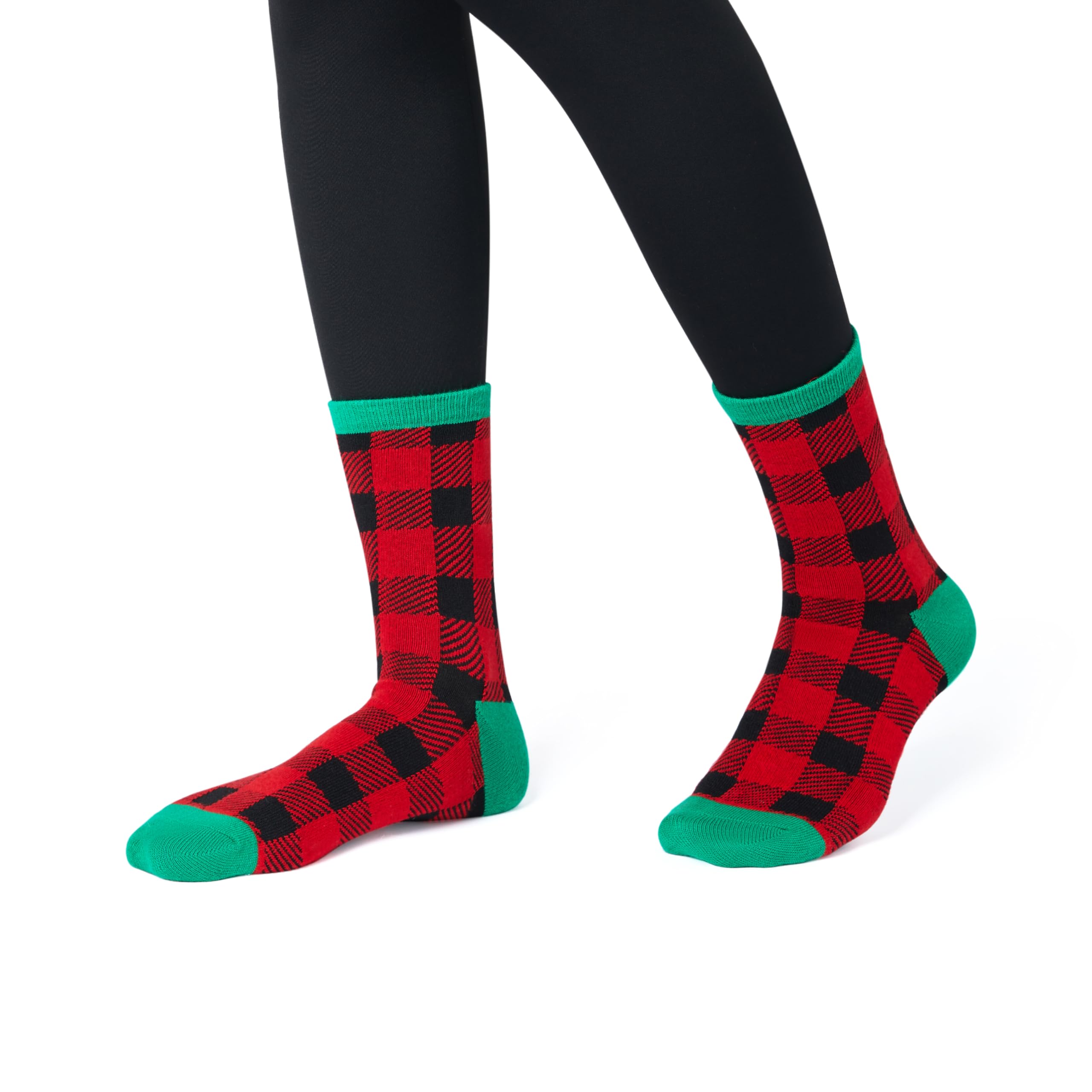 6 Pairs Women's Christmas Socks - Warm Cotton Holiday Crew Socks with HO Plaid Design | Perfect for Winter, Christmas Parties, Gift Exchanges & Cozy Home Celebrations