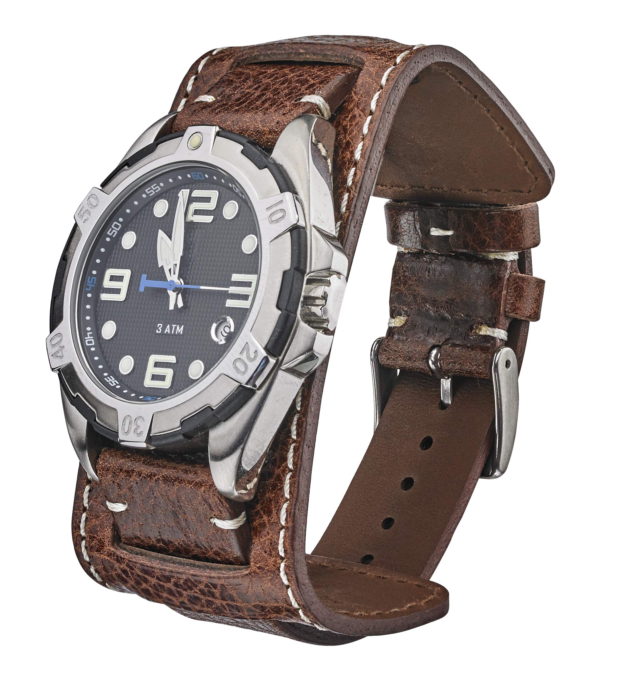 Vintage Full Grain Leather Watch Band - Genuine Leather Cuff Strap for Men & Women - Replacement Strap Compatible with Regular & Smart Watches - Perfect for Casual, Business & Outdoor Activities