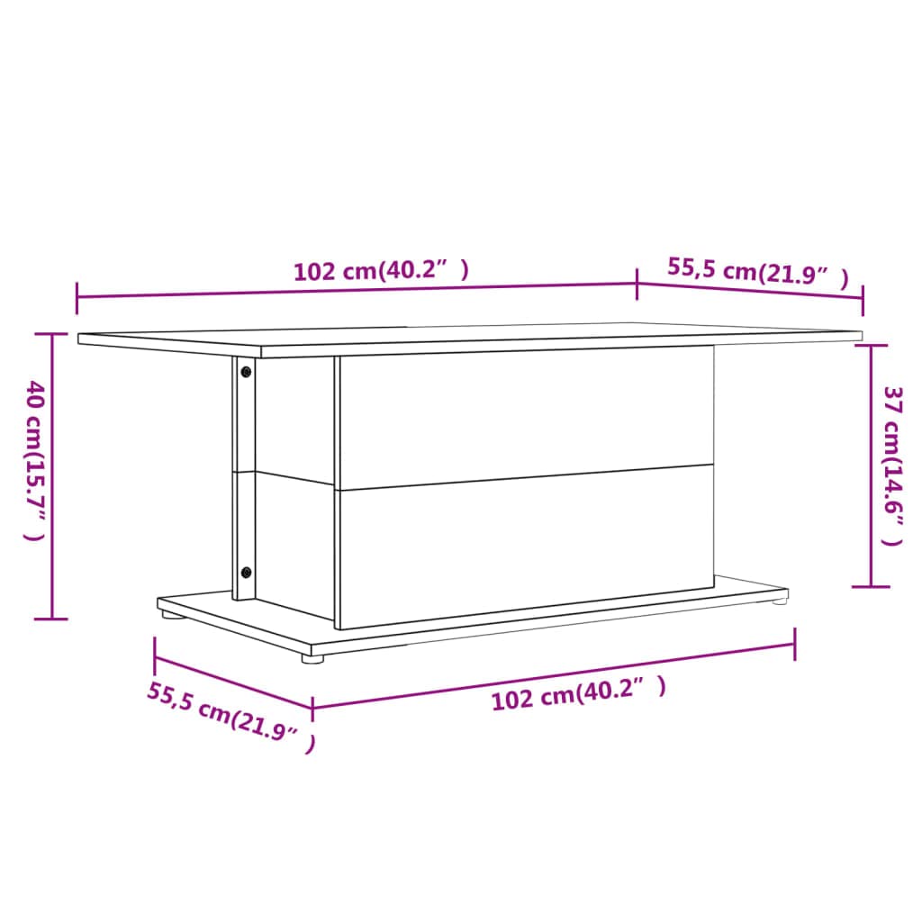 Modern Square Coffee Table 40x22x16 Inches - High Gloss White Chipboard Center Table for Living Room, Bedroom & Office - Sturdy Side Table for Small Spaces, Home Decor & Entertainment Areas