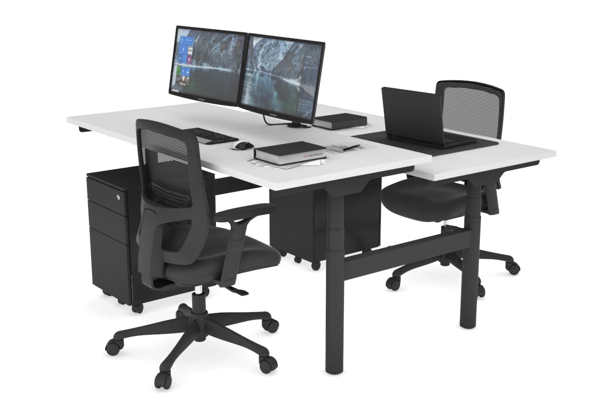 Flexi Premium Height Adjustable 2-Person H Bench Workstation - Black Frame [1200L x 700W] - Ergonomic Office & Home Workspace Solution for Collaborative Teams
