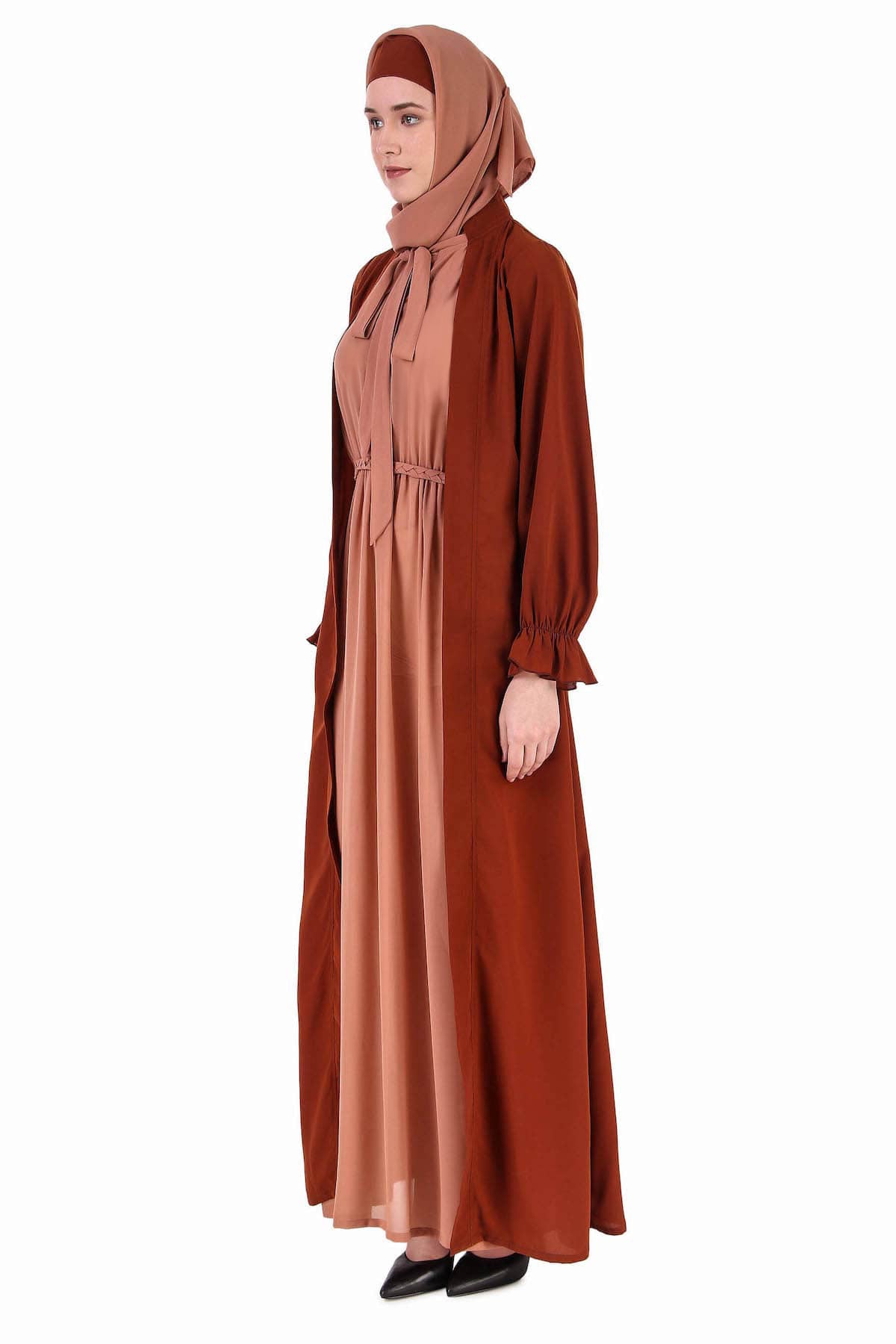 Elegant Dual-Tone Long Shrug Abaya for Women - Modest Islamic Fashion Cover-Up for Prayer, Mosque, and Special Occasions