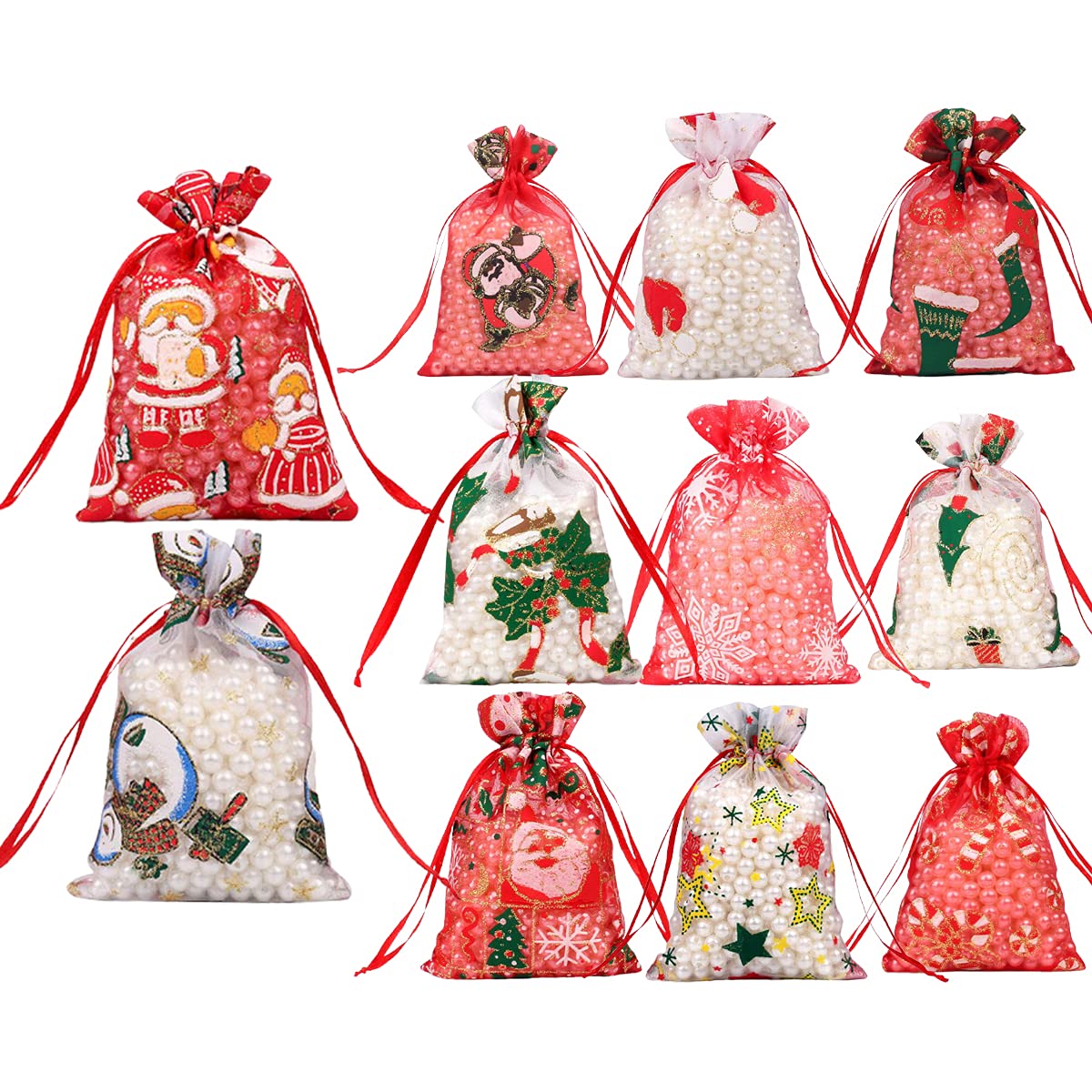 50 Pcs Christmas Organza Gift Bags with Drawstring - 4x6 Inch Party Favor Pouches for Jewelry, Candy & Small Gifts - Perfect for Holiday Parties, Wedding Favors & Birthday Celebrations