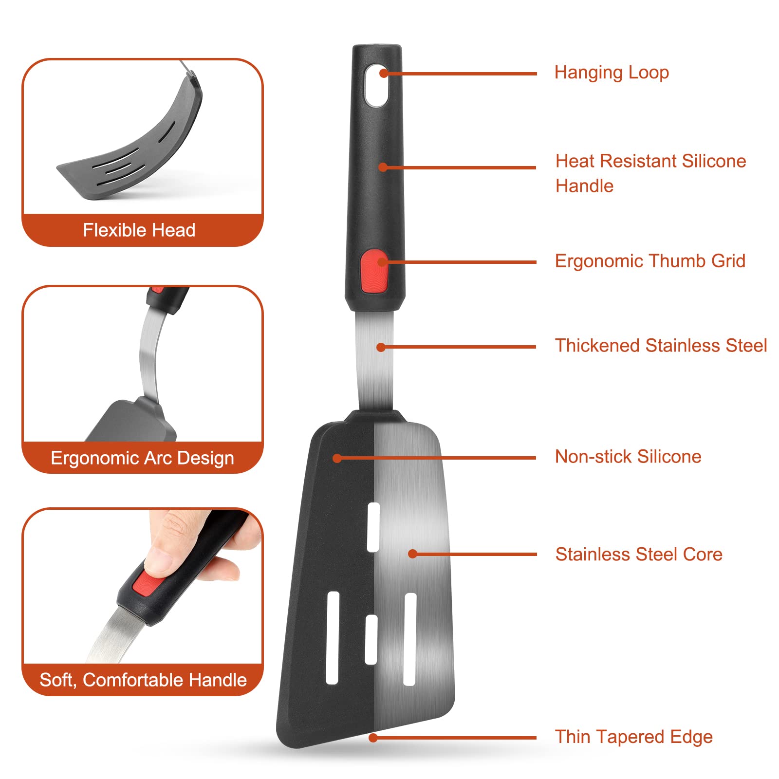 Premium Silicone Spatula Turner Set of 3 - 600°F Heat Resistant Non-Stick Cooking Utensils for Eggs, Burgers & Pancakes - Flexible Kitchen Tools for Baking, Flipping & Serving - Ideal for Nonstick Pans, Griddles & Everyday Cooking