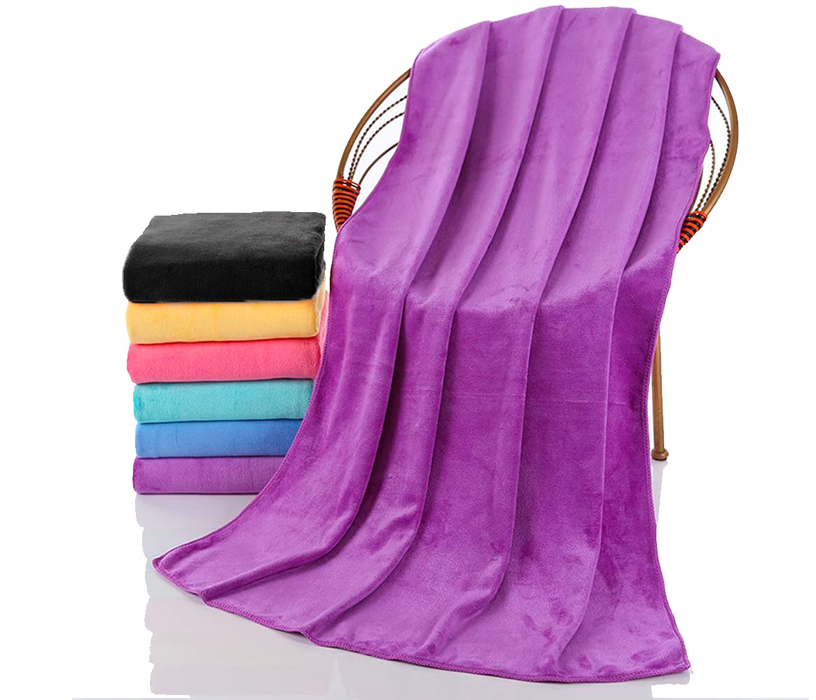 RIGMA Large Beach Towel - Cabana Stripe Design | Ultra Absorbent 100% Cotton Spa & Pool Towel | Soft Terry Velour Fabric, Yarn Dyed | 35x60 Inches (Solid Purple) - Perfect for Beach Vacations, Poolside Lounging & Spa Days