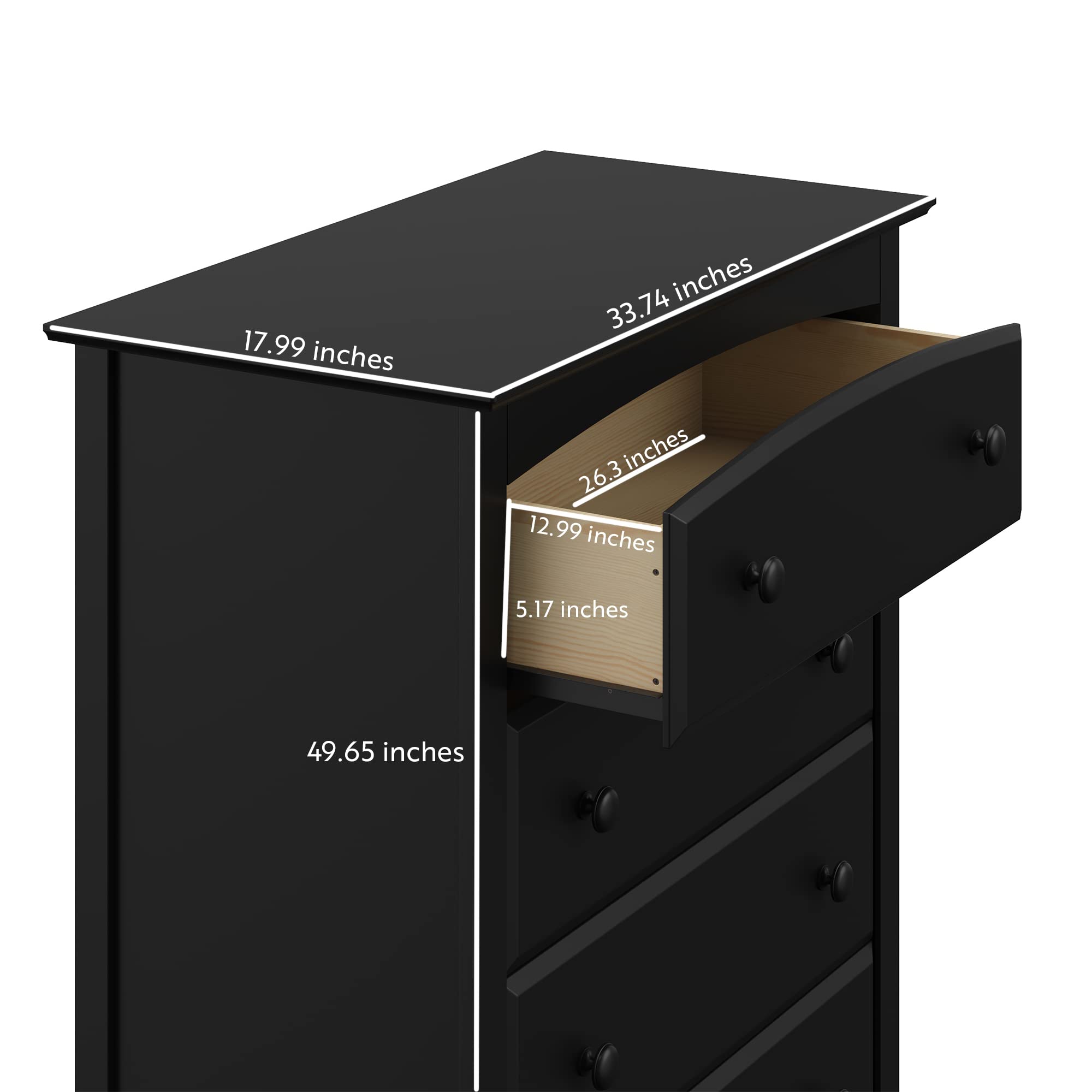 Storkcraft Kenton 5-Drawer Kids Dresser in Black - GREENGUARD Gold Certified, Sturdy Wooden Chest with Safety Interlocking Drawers for Nursery & Bedroom Organization