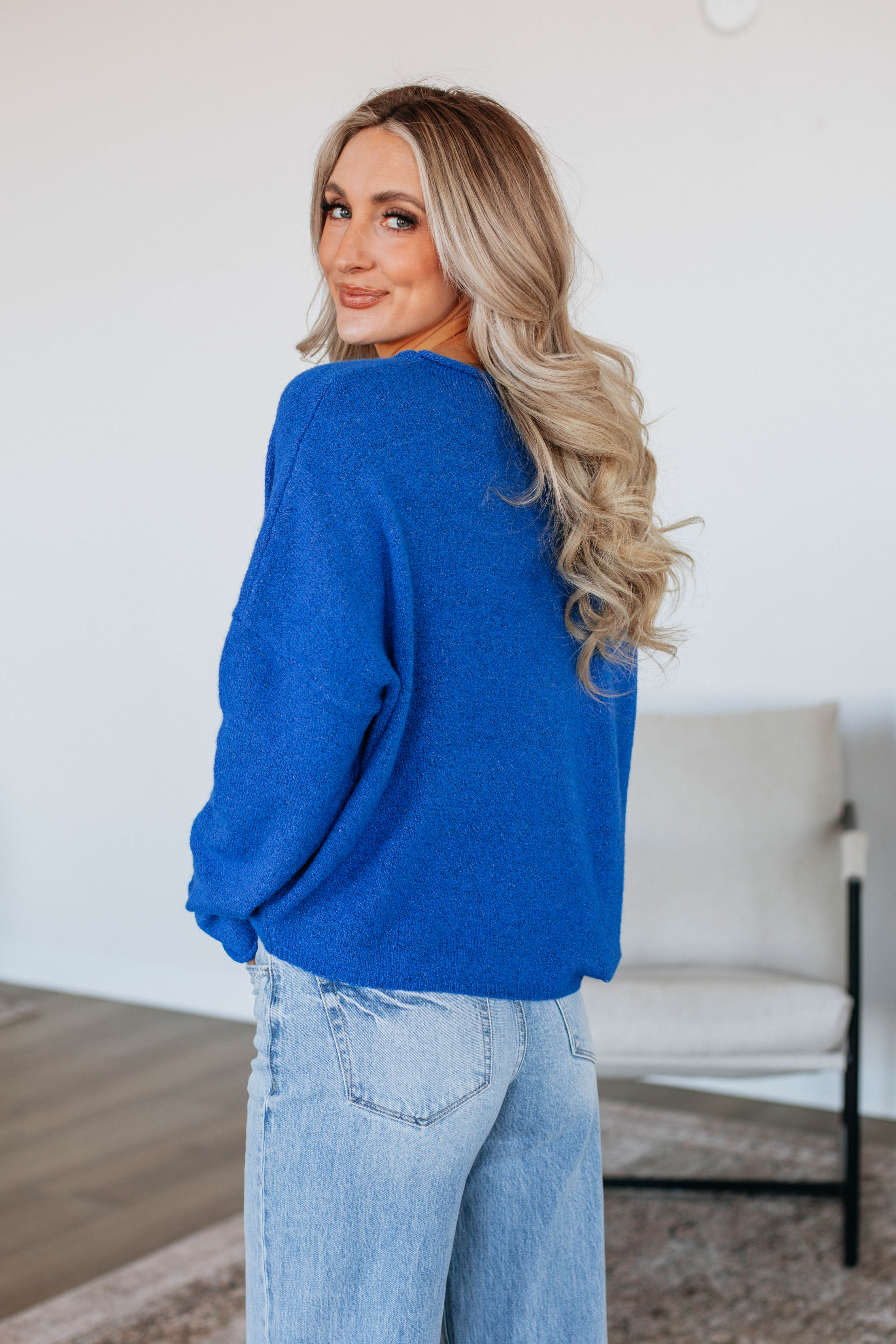 Brooke Cardigan Women's Cobalt Blue Knit Sweater - Perfect for Fall Layering & Casual Office Wear