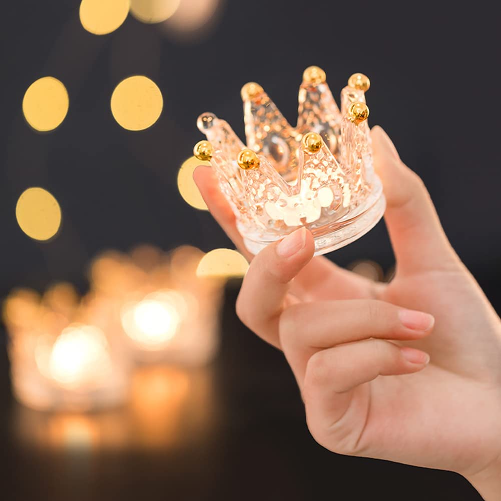 Elegant Crown Glass Candle Holders (Set of 2) - Wedding Centerpiece, Party Decor, Home Decoration - Perfect for Table Settings, Romantic Dinners & Jewelry Storage