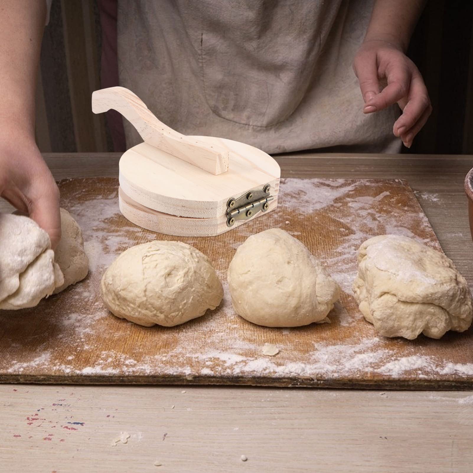 DOITOOL Wooden Tortilla Press - 10 Inch Cast Iron Dumpling & Pizza Dough Press - Heavy Duty Baking Tool for Tacos, Empanadas, Arepas (Perfect for Home Kitchen & Mexican Restaurants)