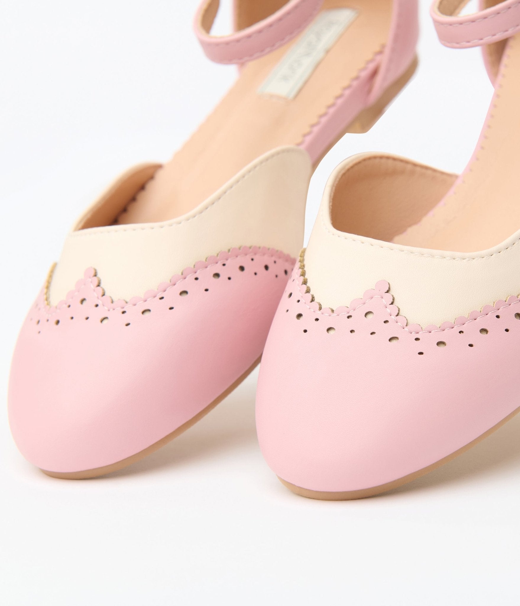 Pink & Cream Leatherette Saddle Mary Jane Flats - Comfortable Women's Dress Shoes for Work, Wedding & Everyday Wear