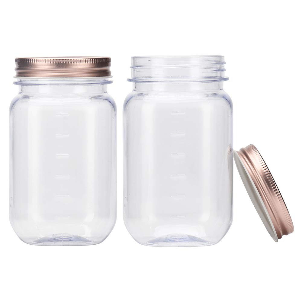 Novelinks 16oz Clear Plastic Jars with Rose Gold Lids - 20 Pack BPA-Free Refillable Round Containers for Kitchen Pantry Organization, Bathroom Storage & Craft Supplies - Airtight Food Storage Jars for Spices, Candles, Makeup & Home Decor