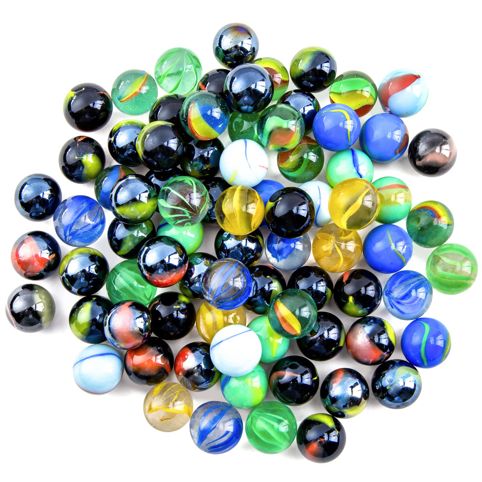 HAKACC 80 PCS Colorful Glass Marbles - 15mm Bulk Marble Set for Kids Games, DIY Crafts & Home Decor with Storage Container - Perfect for Marble Runs, Sensory Play & Vase Filler