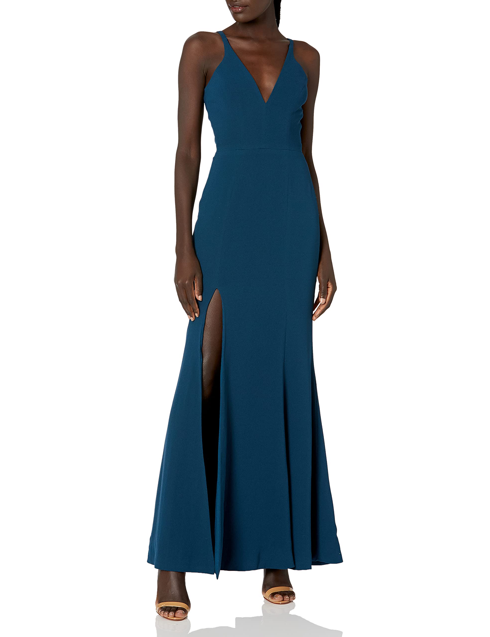 Elegant Iris Spaghetti Strap Plunging Long Dress for Women - Sexy V-Neck Formal Evening Gown for Prom, Wedding & Special Occasions