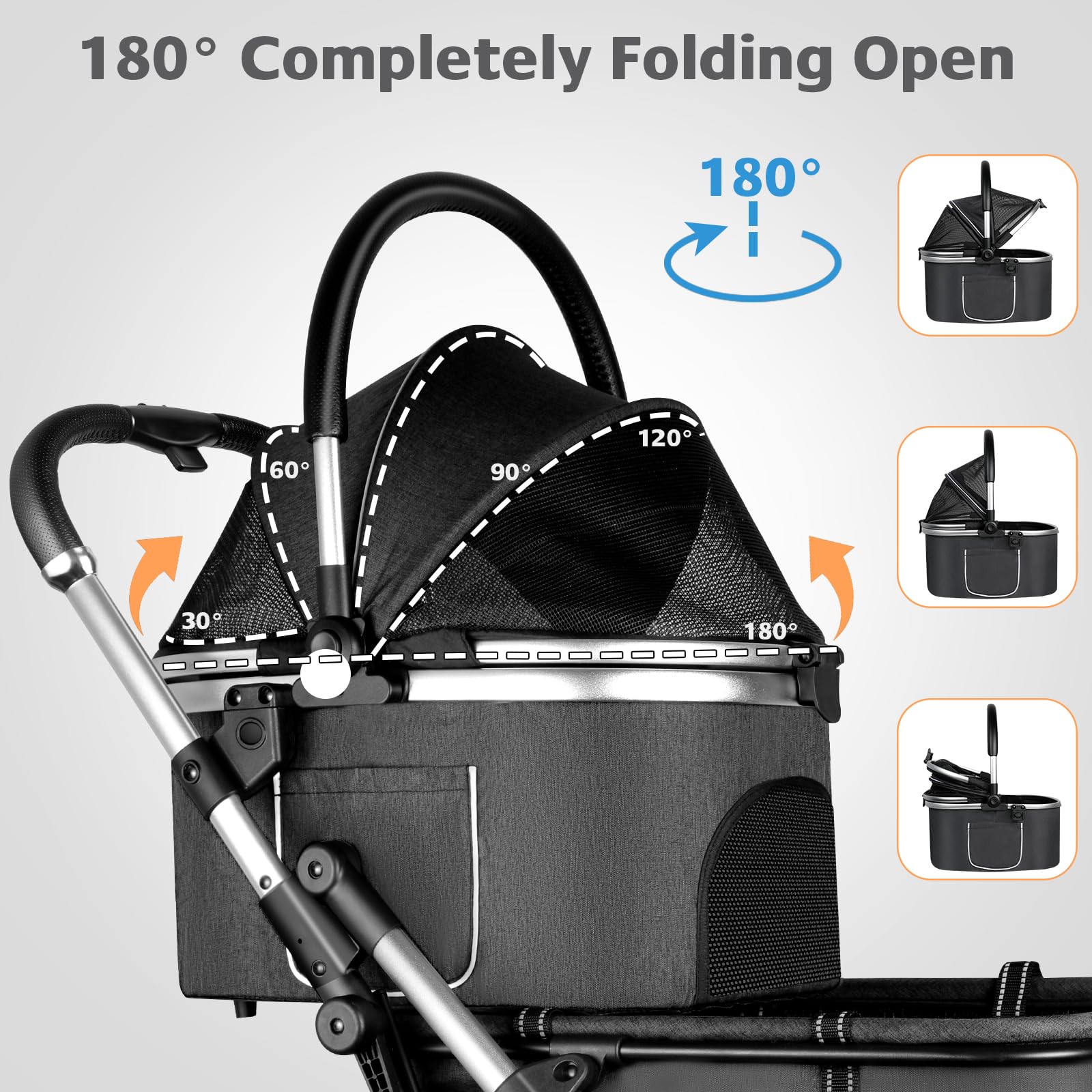 Premium Double Pet Stroller for 2 Dogs or Cats - One-Hand Foldable Design with Detachable Carrier, Safety Belt & Lockable Wheels - Heavy Duty Stroller for Small/Medium Pets up to 52LBS (Gray) - Perfect for Park Walks, Vet Visits & Travel Adventures
