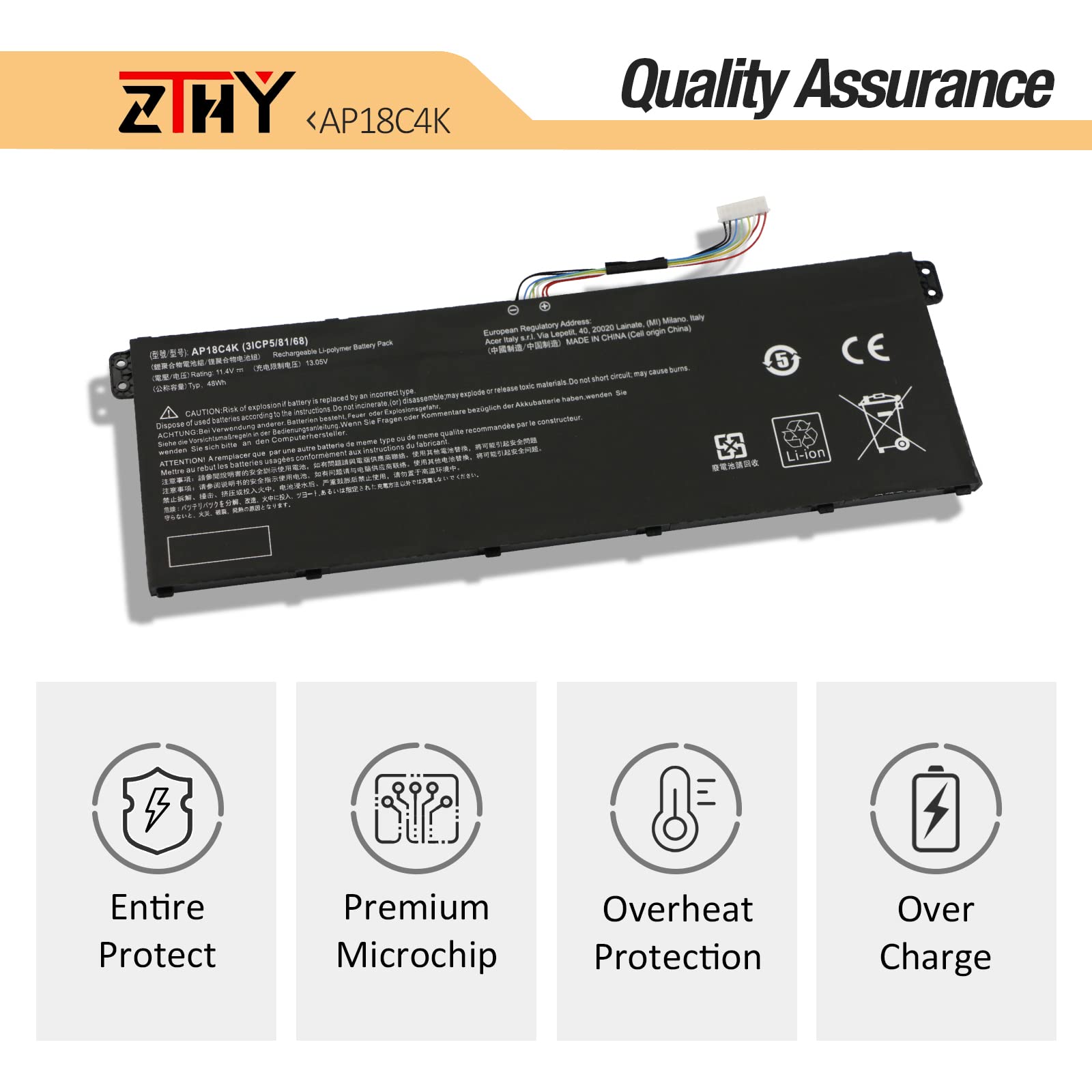 AP18C4K Replacement Battery for Acer Aspire 5, Spin 3 & Spin 713 Laptops - 48Wh High-Performance Laptop Battery Compatible with A515-43/44/44G, A514-52/52G, SP314-54N/54XS, CP713-2W Models - Perfect for Work, Travel & School Use