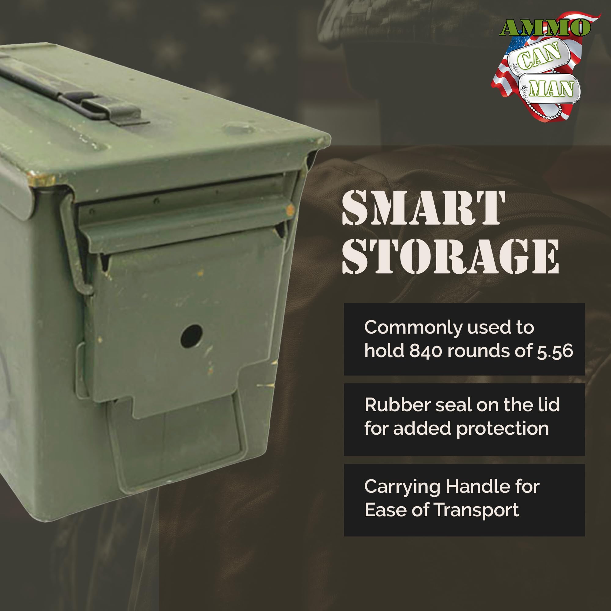 U.S. Military M2A1 50 Cal Ammo Can (10 Pack) - Waterproof Military Storage Containers for 5.56 Ammo & Tools - Grade 2 Surplus Army Ammo Box - Perfect for Gun Range, Hunting Gear Storage & Outdoor Equipment Organization