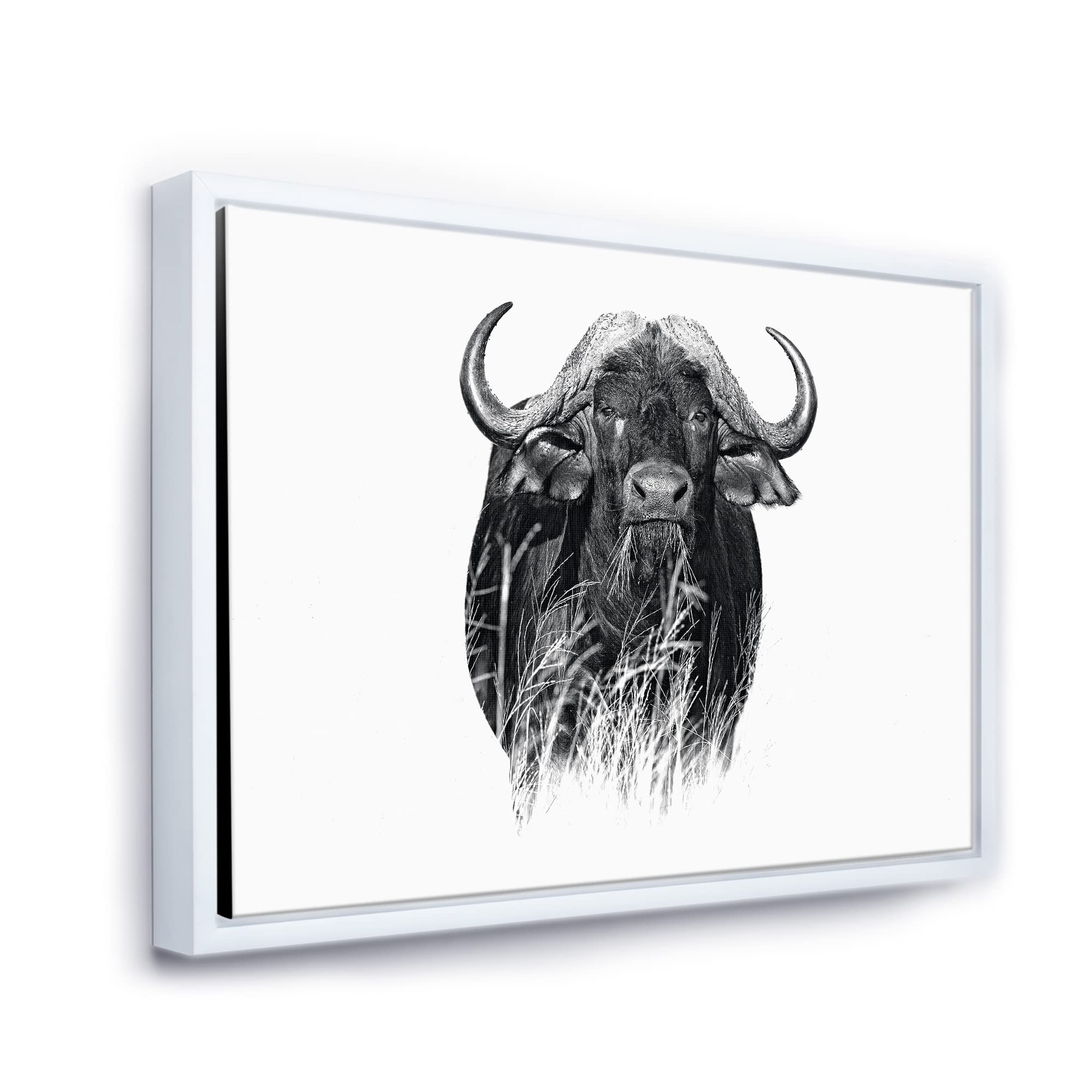 DesignQ Monochrome Buffalo IV Farmhouse Framed Canvas Wall Art Print - Modern Home Decor for Living Room, Bedroom & Office