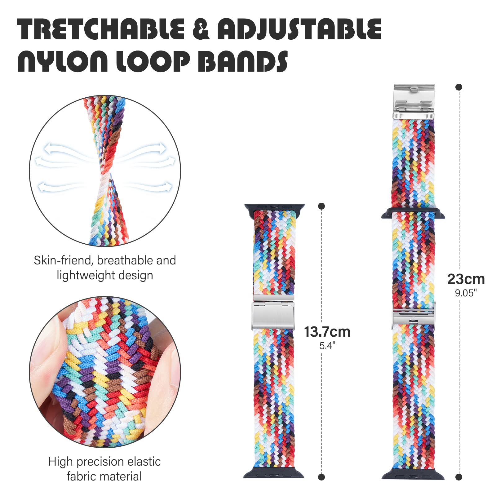 Braided Nylon Apple Watch Bands for Series 9/8/7/6/5/4/3/2/SE/Ultra/Ultra 2 - Adjustable, Breathable Replacement Strap for 38mm/40mm/41mm/42mm/44mm/45mm/49mm - Perfect for Workouts, Running & Everyday Wear