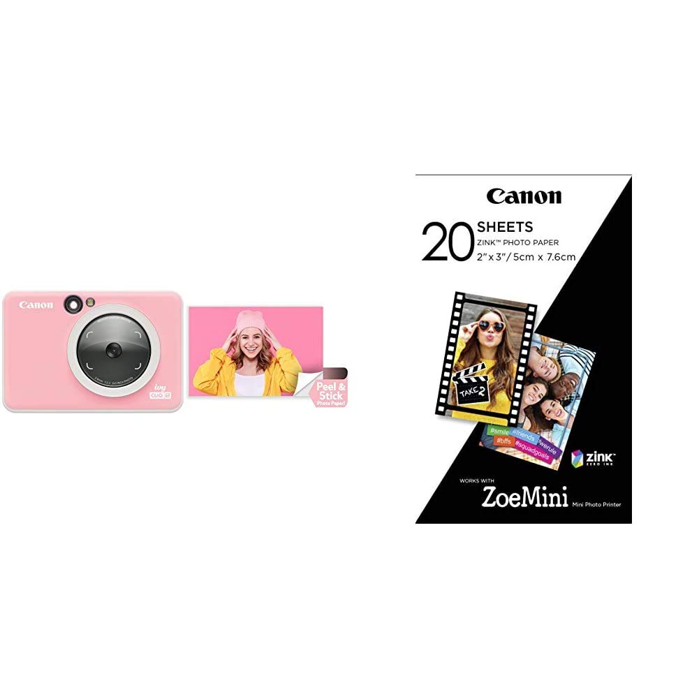 Canon Ivy CLIQ 2 Instant Camera Printer - Mini Portable Photo Printer with Zink Technology in Petal Pink (Matte) - Includes 20-Sheet Photo Paper Pack - Perfect for Travel, Parties & DIY Scrapbooking