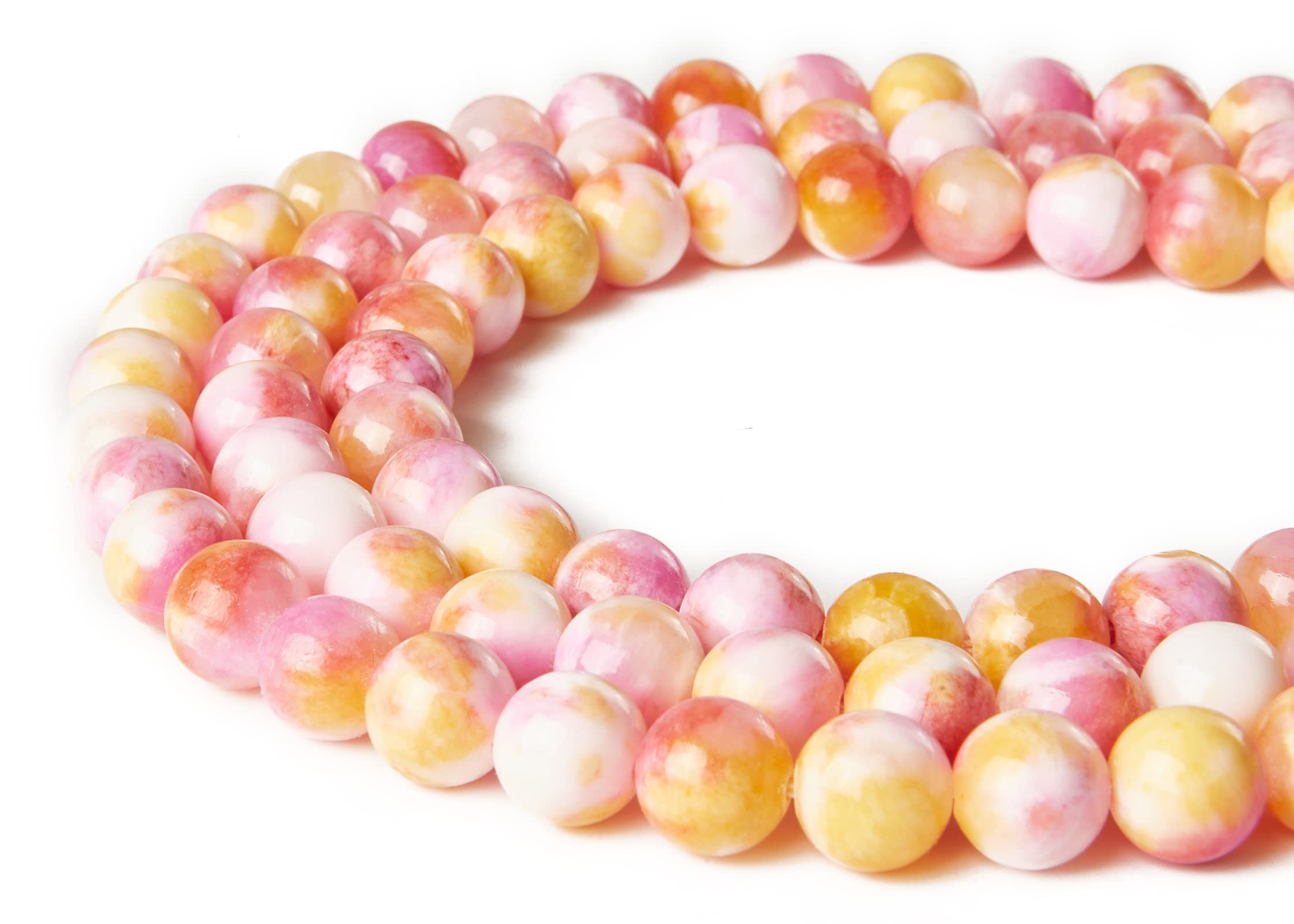 60pcs 6mm Pink & Yellow Natural Jade Beads - Round Loose Gemstone Beads for DIY Jewelry Making, Bracelets, Necklaces & Craft Projects