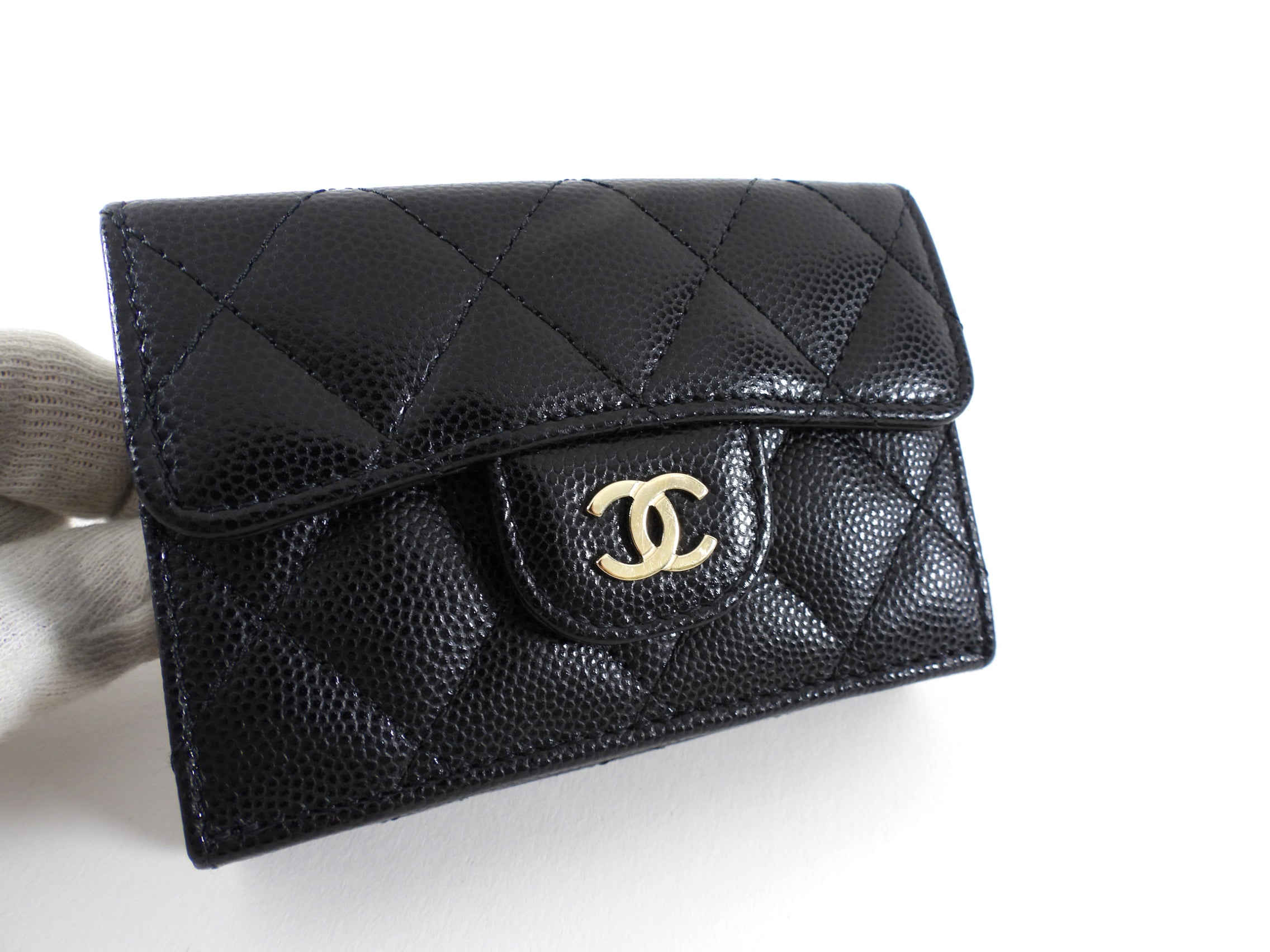 Chanel Black Caviar Leather Trifold Classic Flap Wallet for Women | Luxury Designer Handbag Accessory | Perfect for Everyday Use, Travel & Special Occasions
